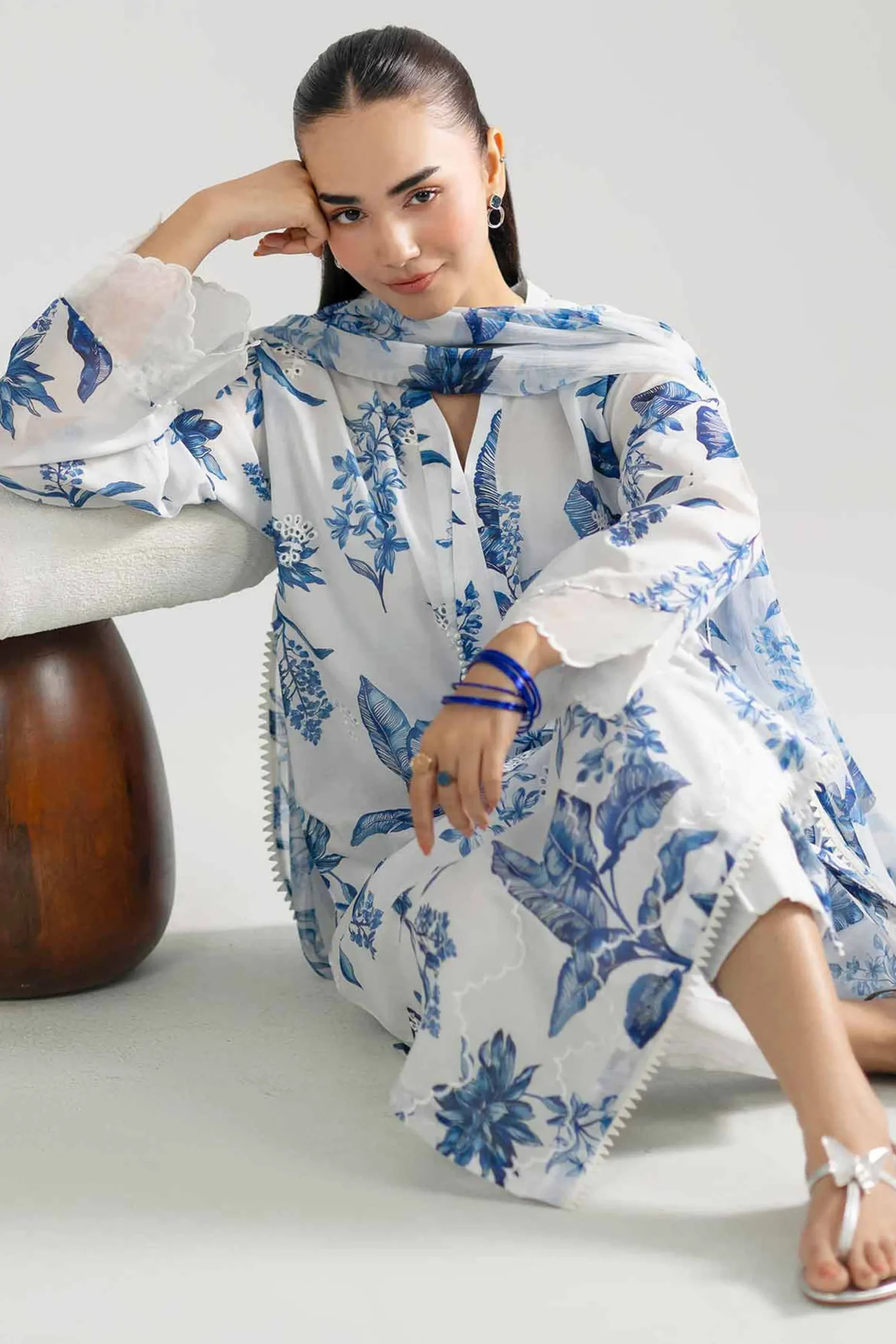 3 Piece - Printed Embroidered Suit - PE26-494