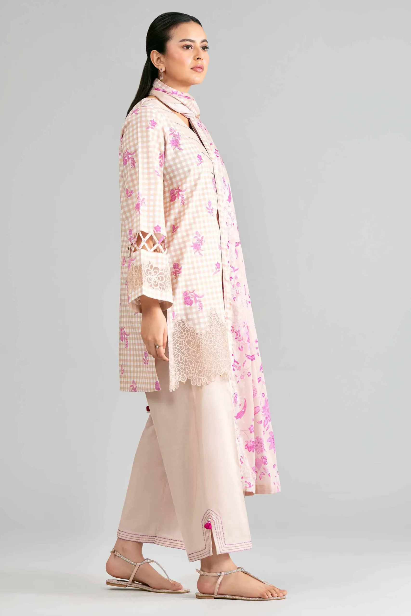 3 Piece - Printed Embroidered Suit - 42601857