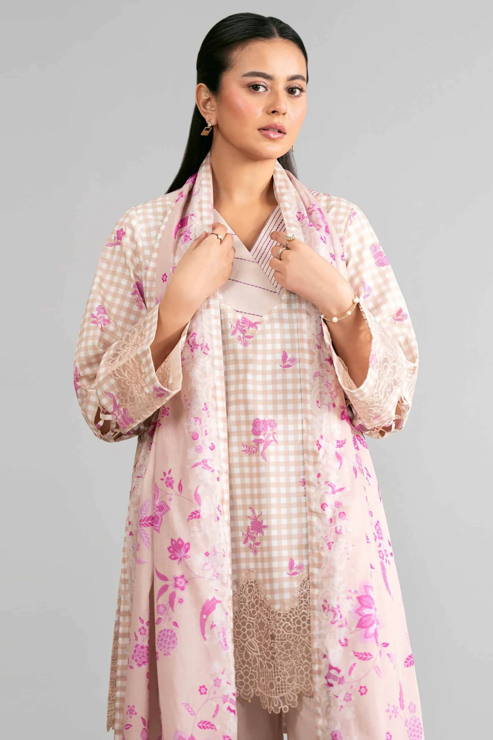 3 Piece - Printed Embroidered Suit - 42601857