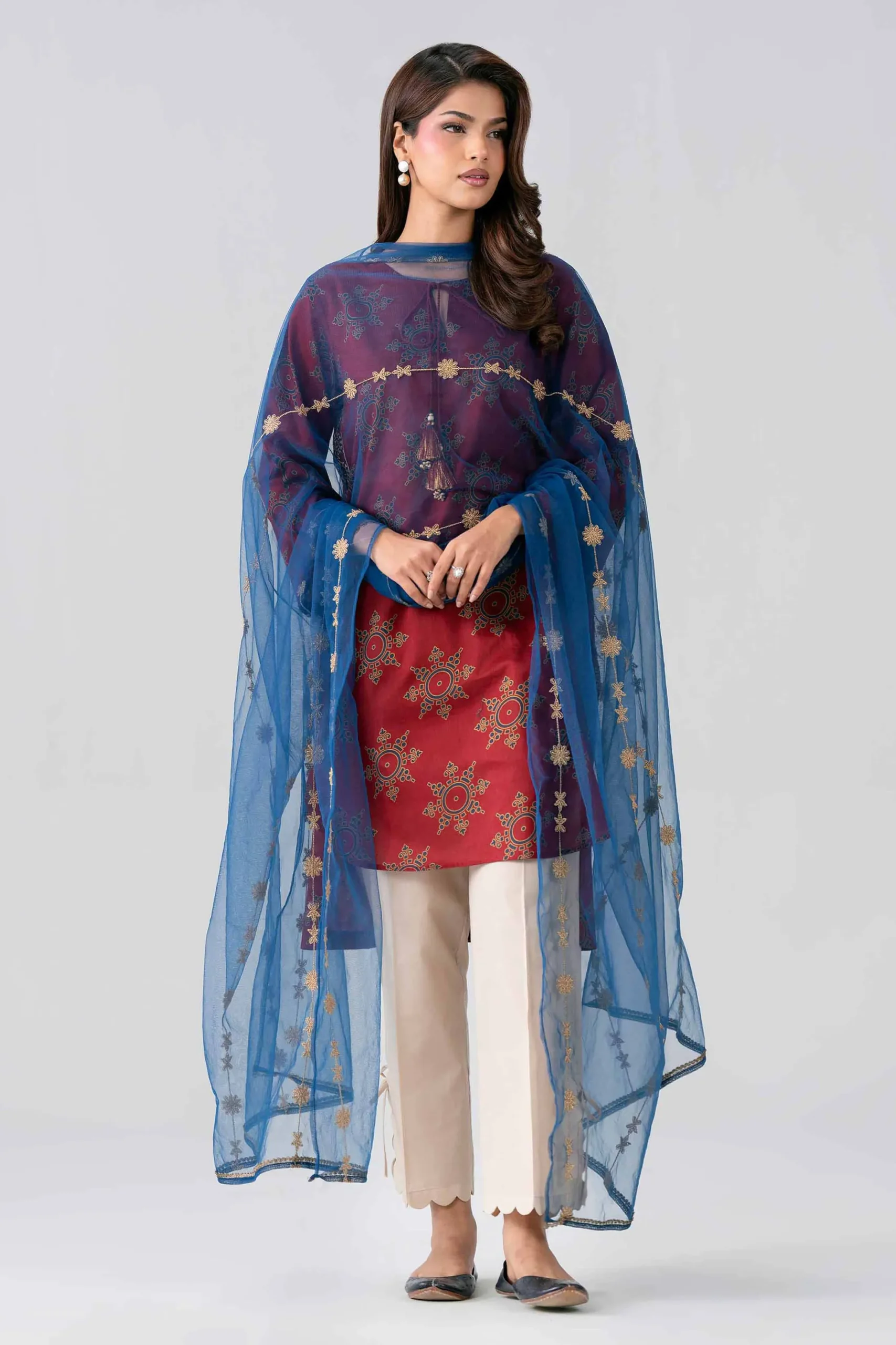 2 Piece - Printed Embroidered Suit - PE26-440