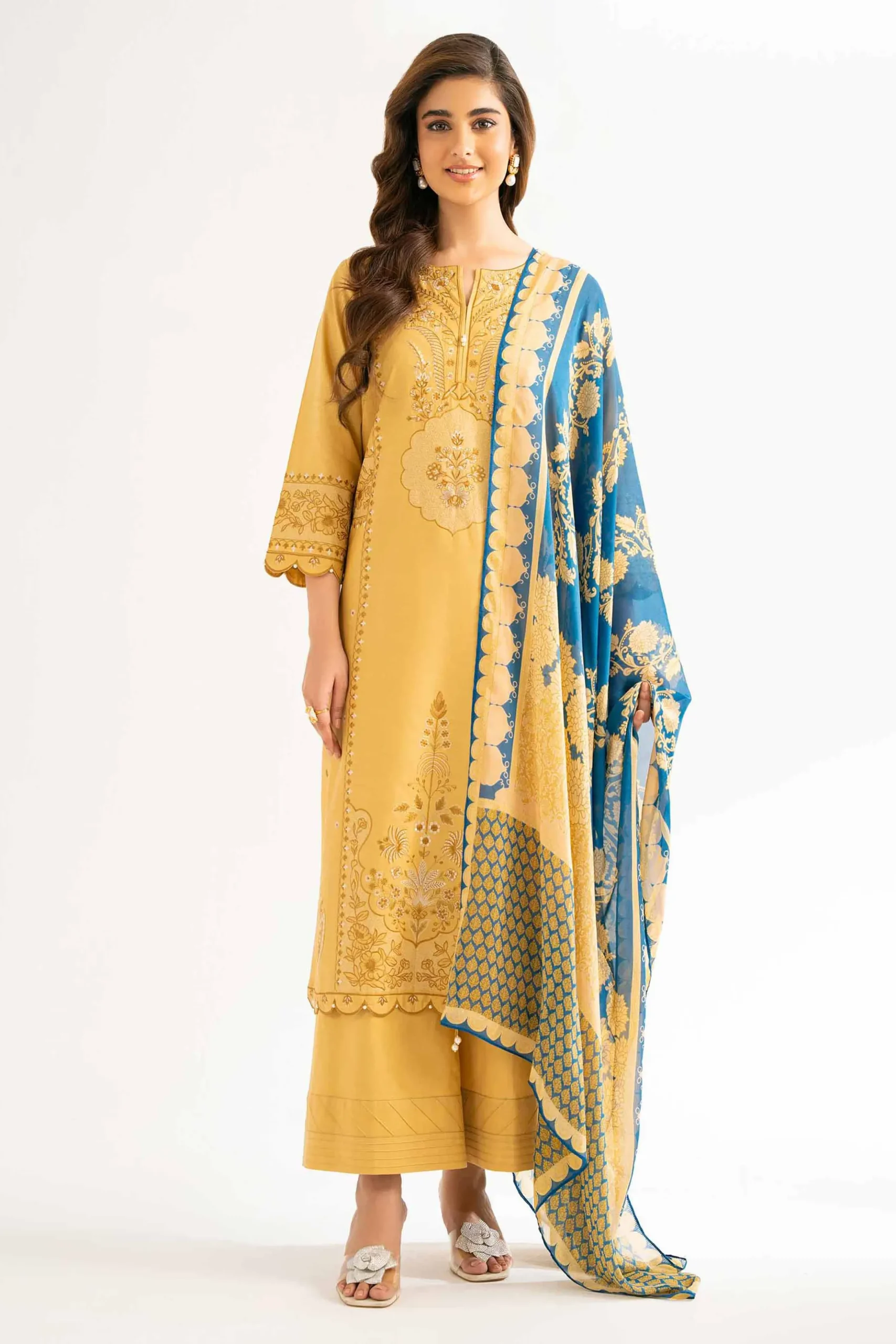 3 Piece - Printed Embroidered Suit - 42519168