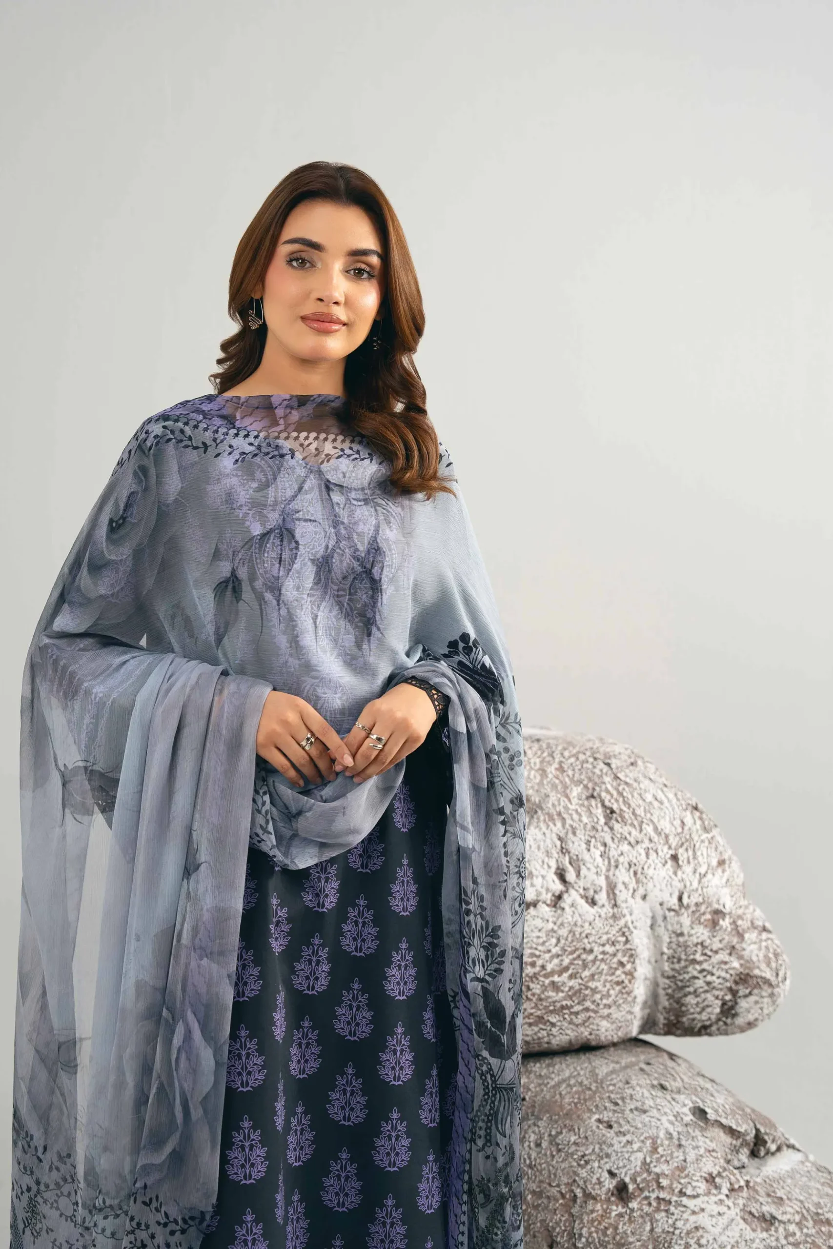 3 Piece - Printed Embroidered Suit - 42502029