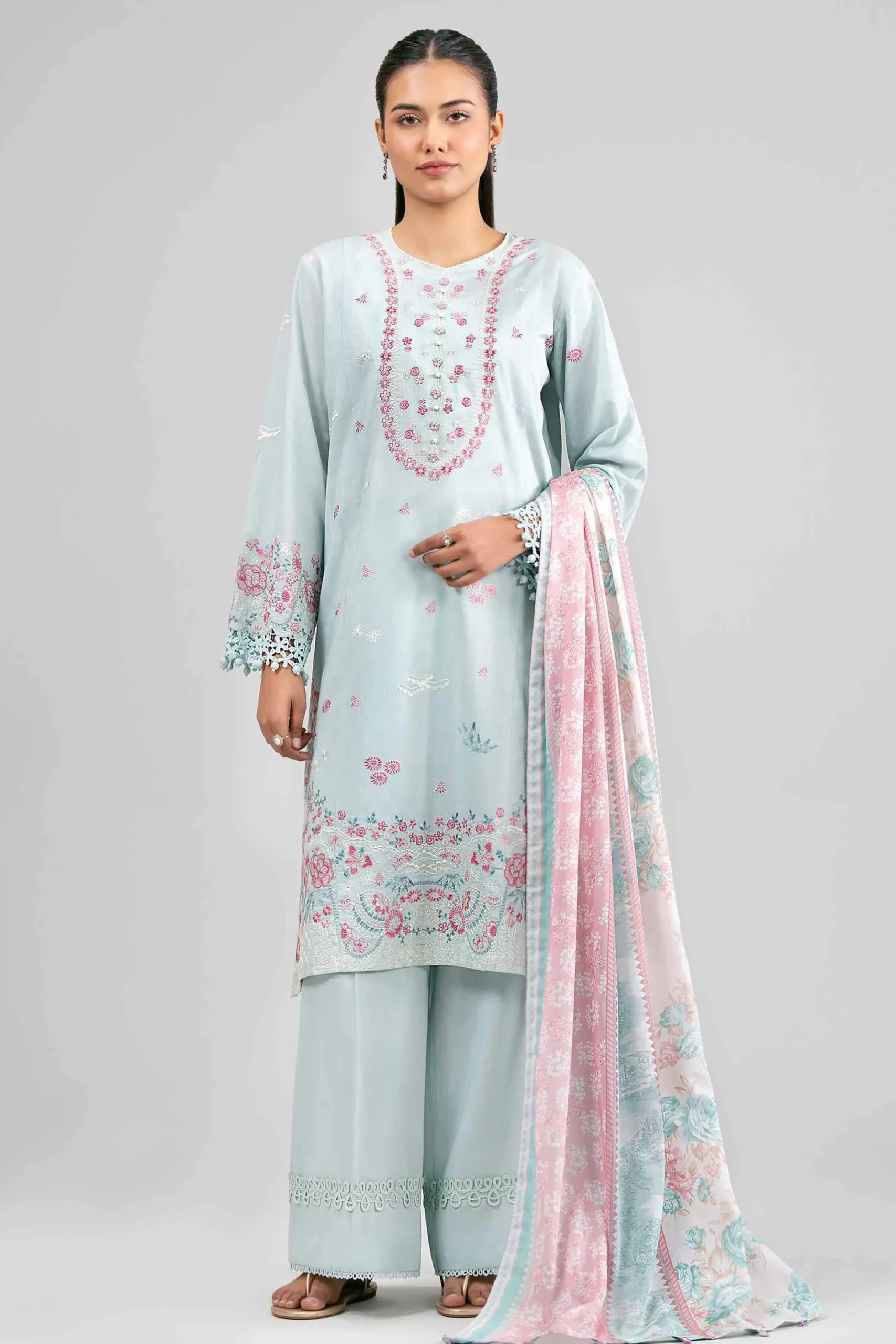3 Piece - Printed Embroidered Suit - 42601539