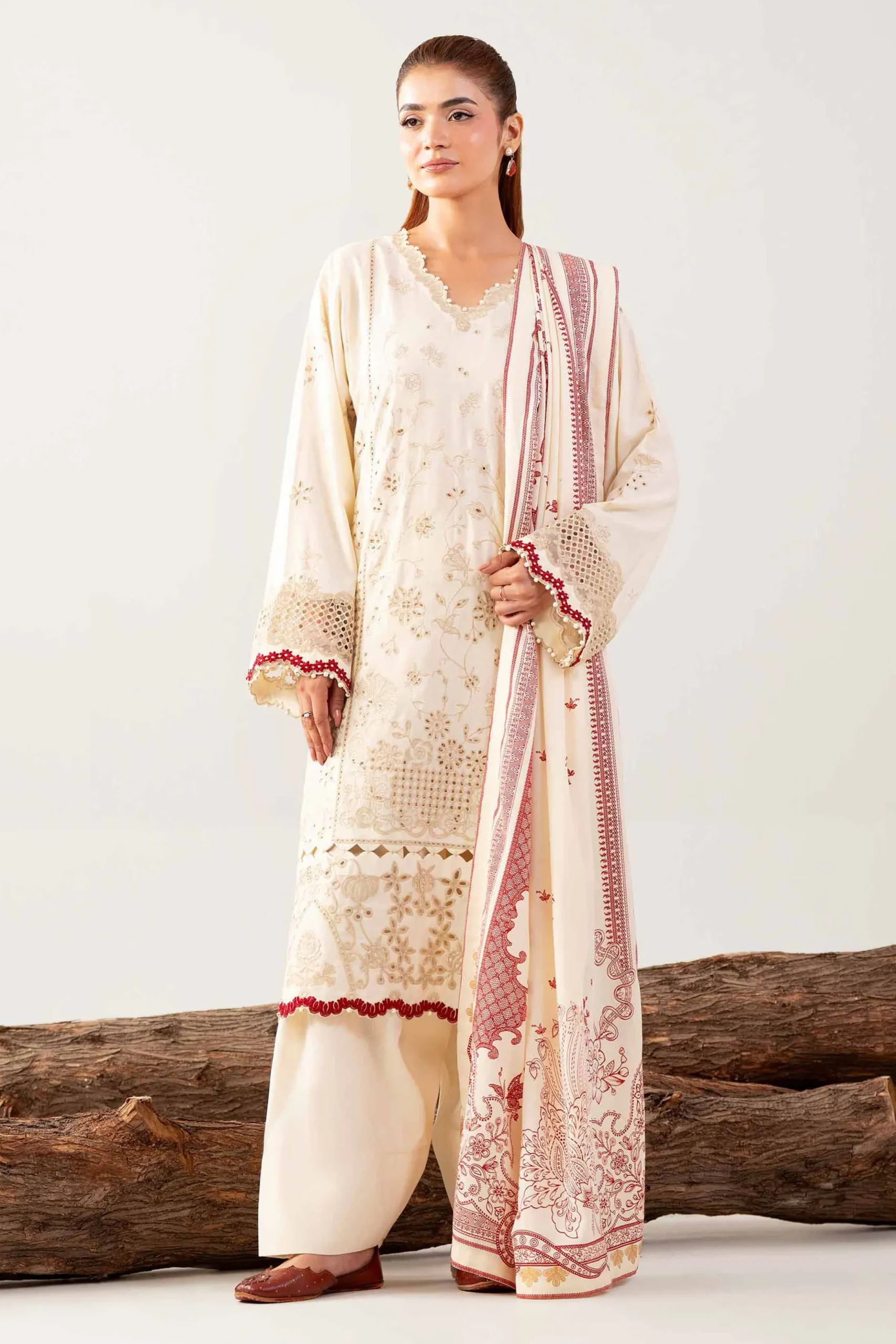 3 Piece - Printed Embroidered Suit - 42502746
