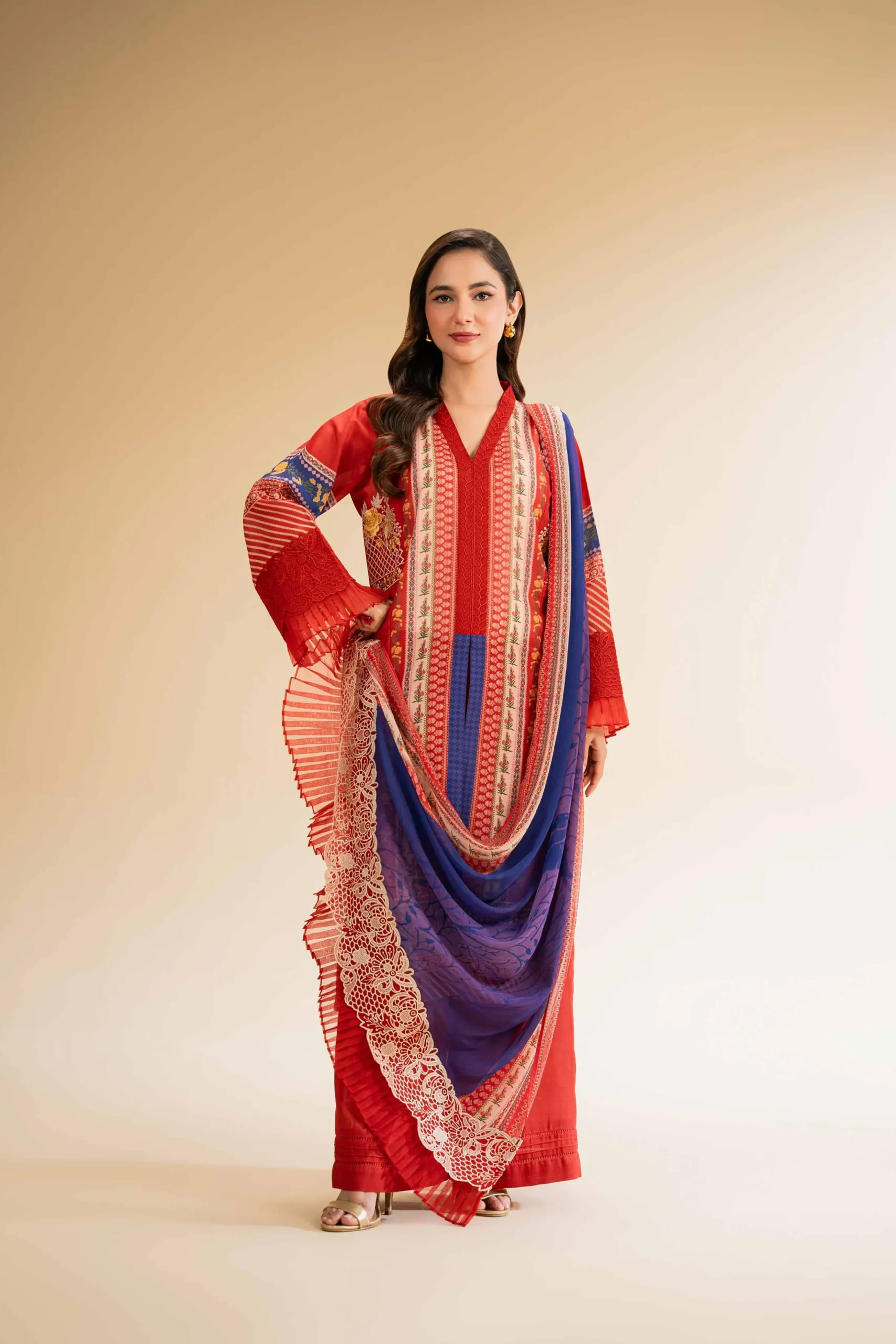 3 Piece - Printed Embroidered Suit - 42519396