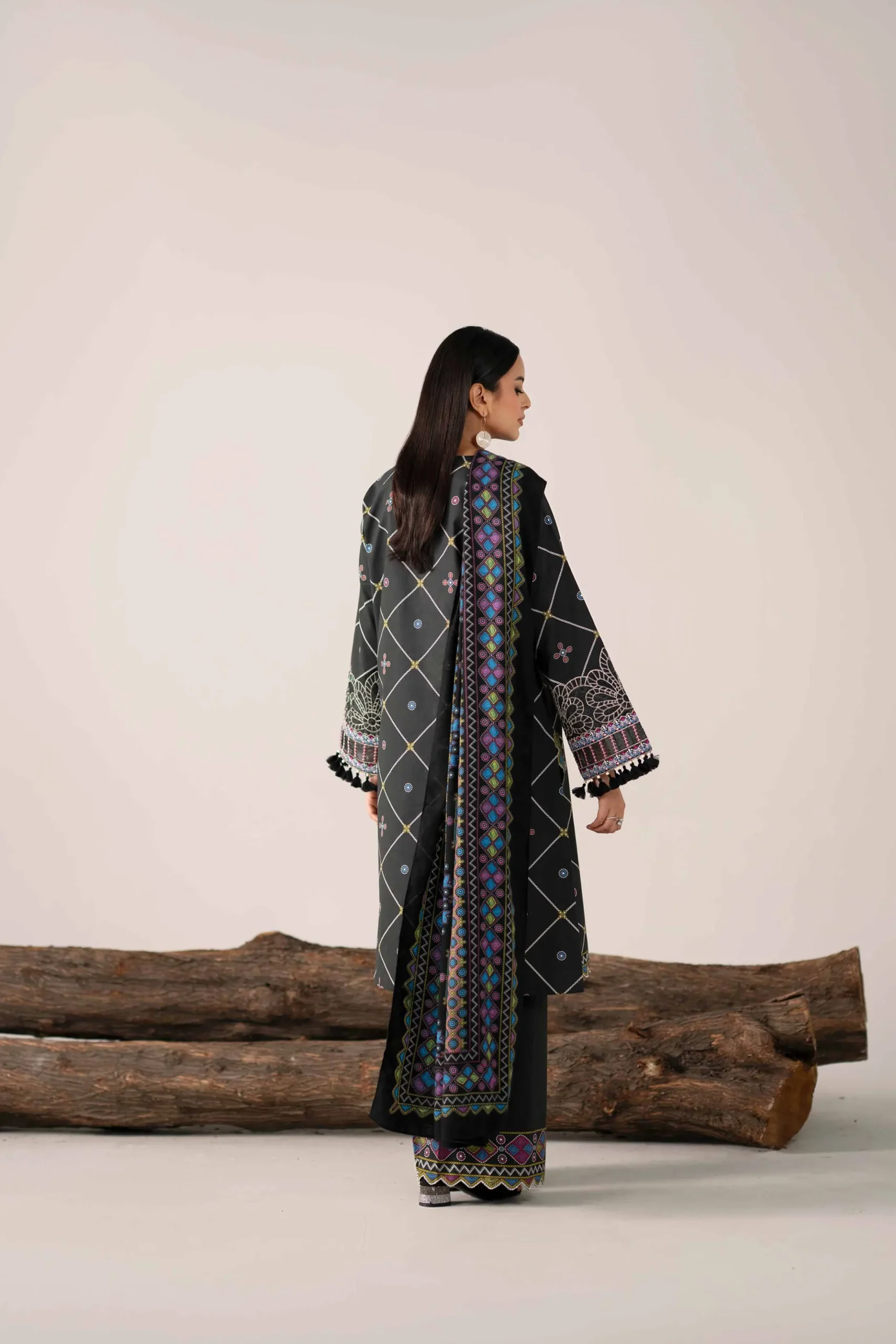 3 Piece - Printed Embroidered Suit - 42503729