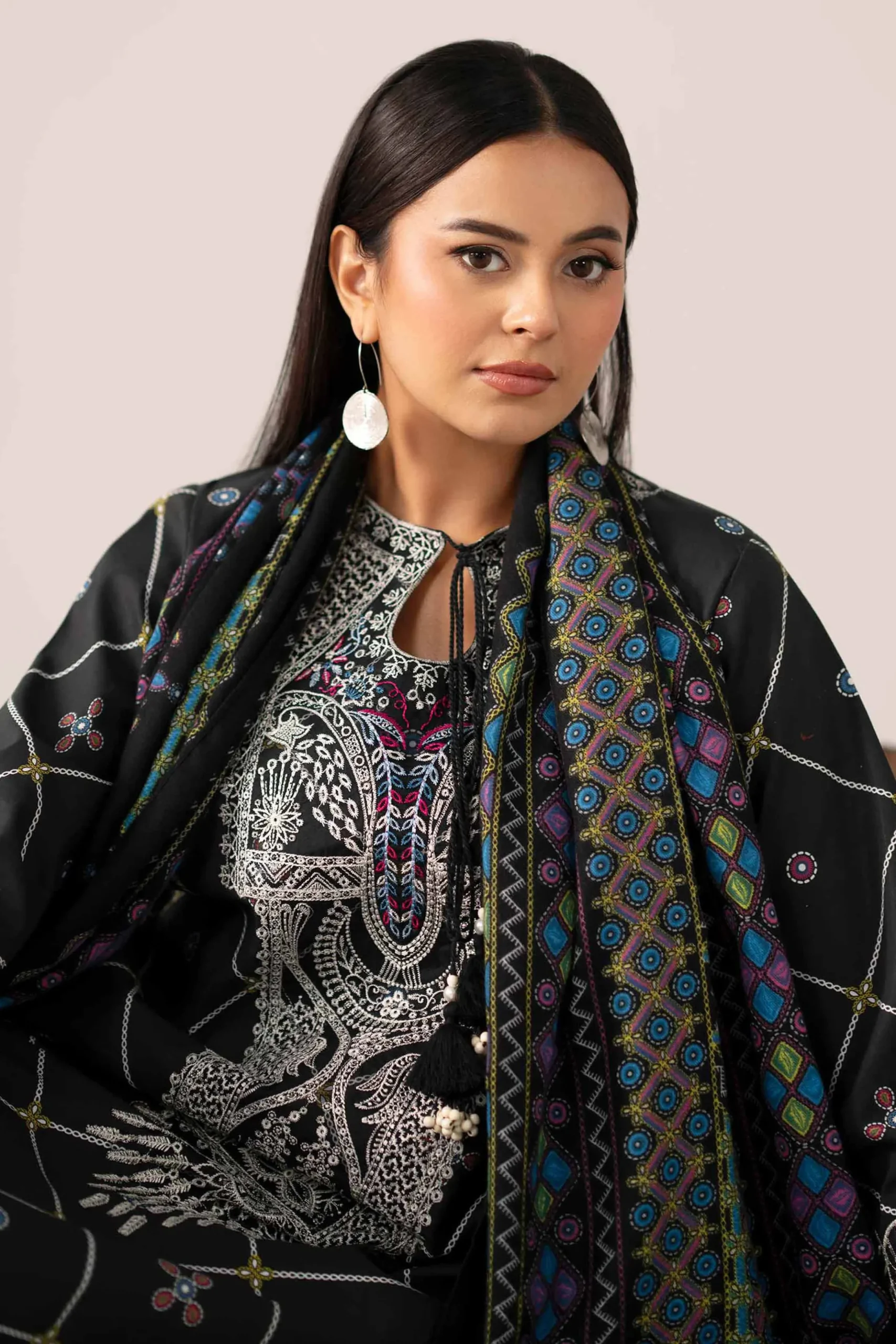 3 Piece - Printed Embroidered Suit - 42503729