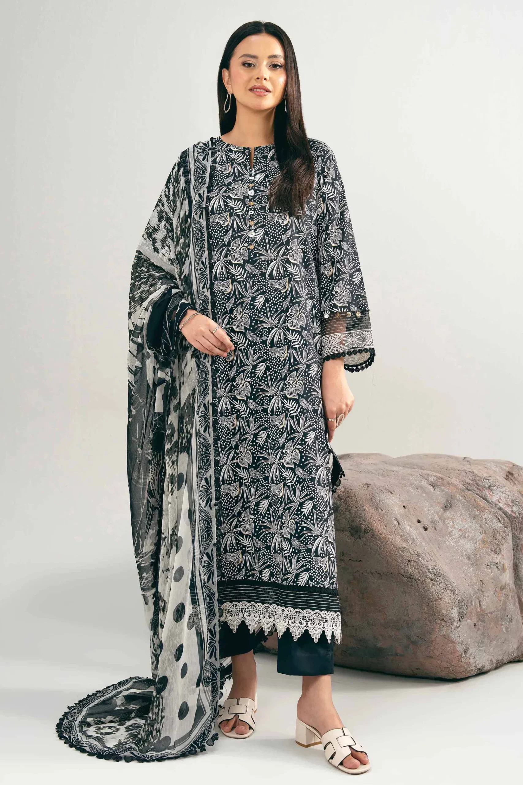 3 Piece - Printed Embroidered Suit - 42502032