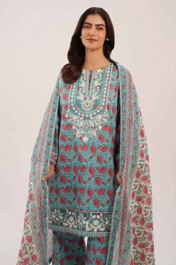 3 Piece - Printed Embroidered Suit - 42601168