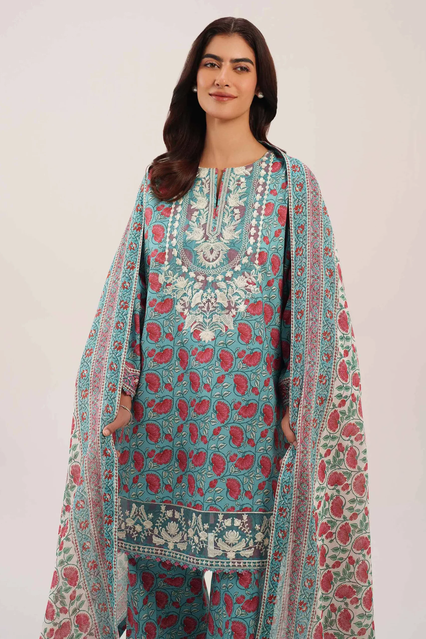 3 Piece - Printed Embroidered Suit - 42601168