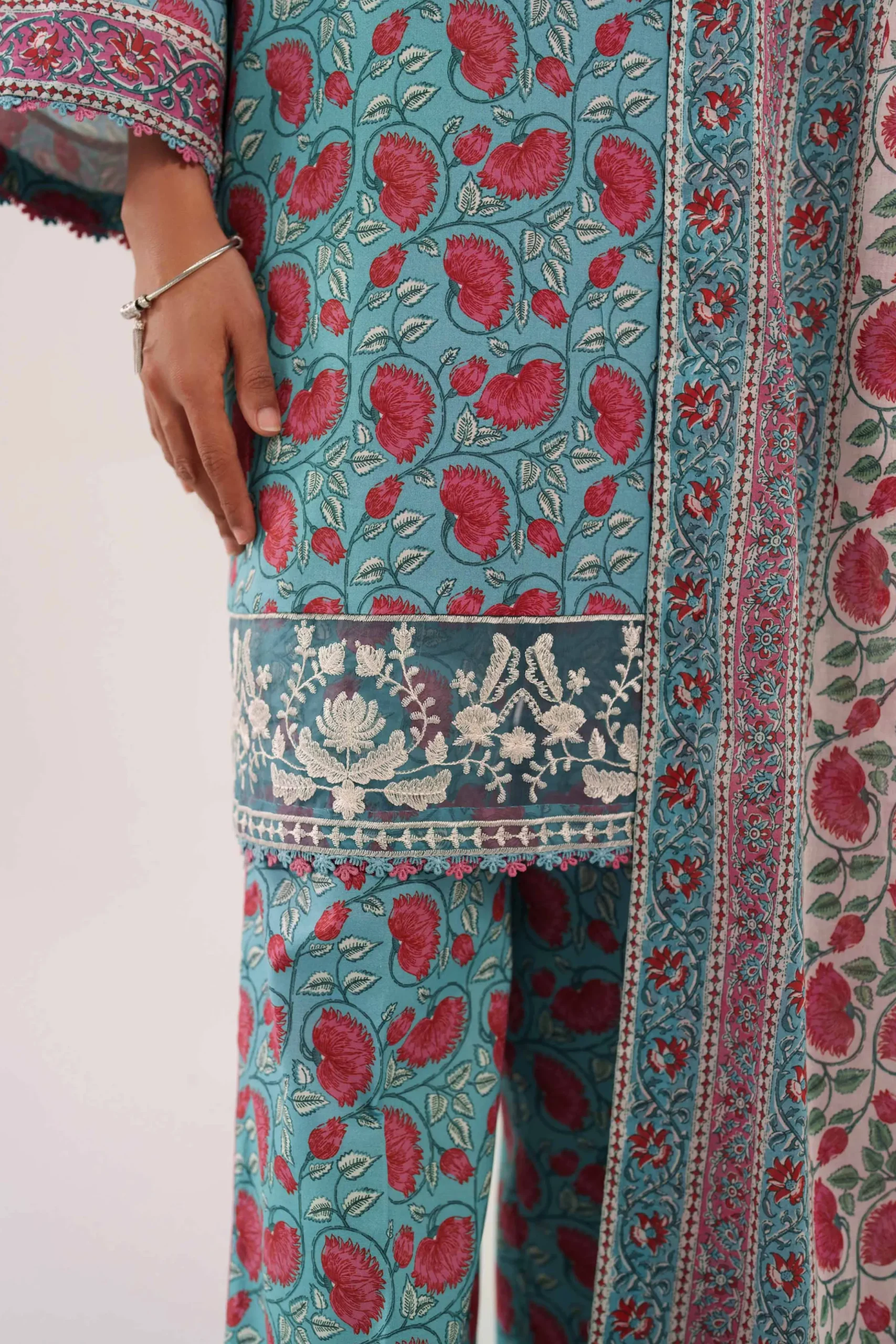 3 Piece - Printed Embroidered Suit - 42601168