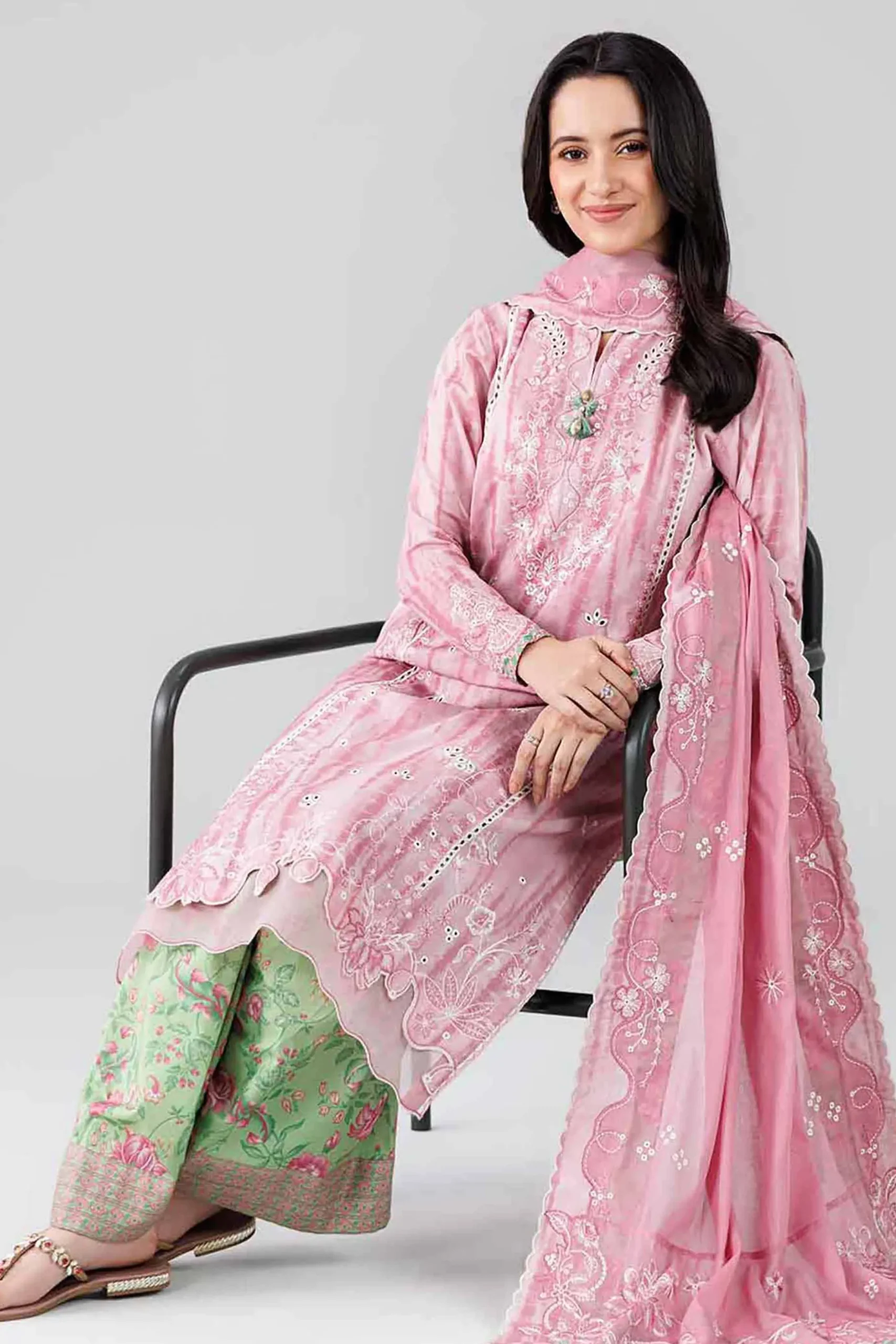3 Piece - Printed Embroidered Suit - 42601810
