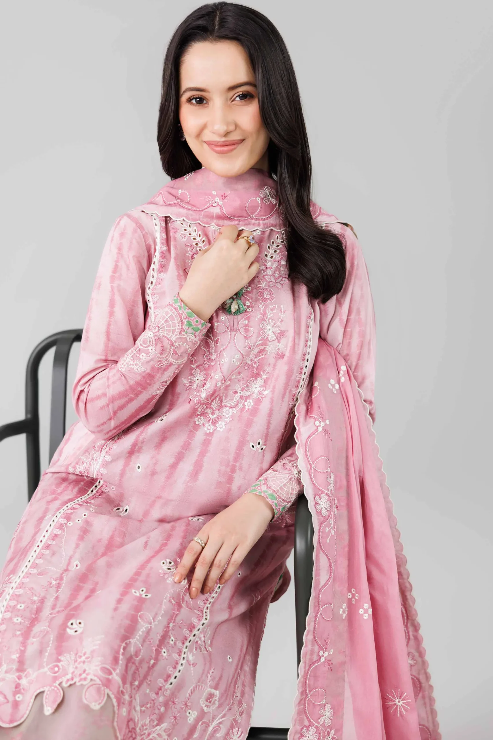 3 Piece - Printed Embroidered Suit - 42601810