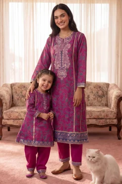 2 Piece - Printed Embroidered Suit - PMD26-02 D