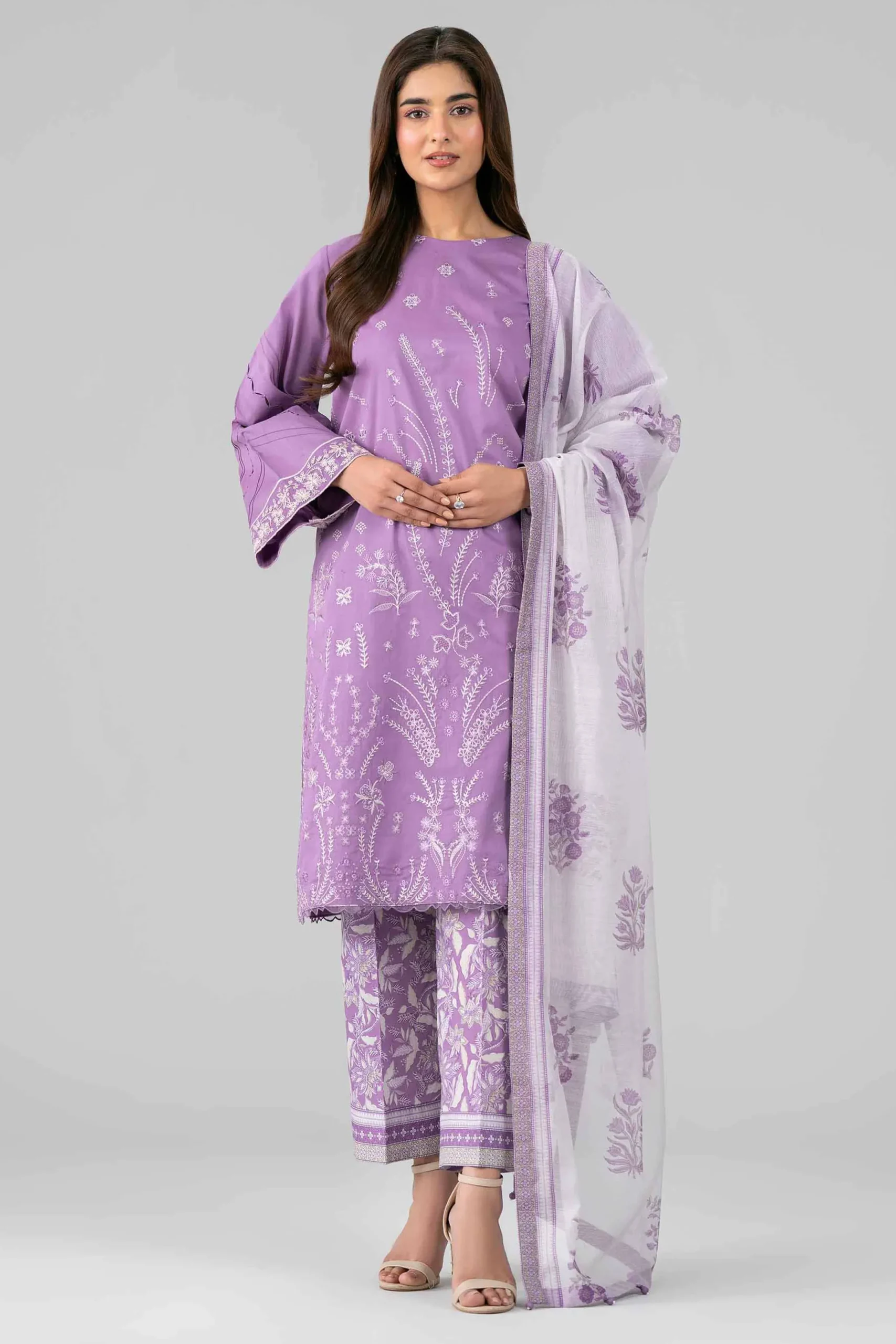 3 Piece - Printed Embroidered Suit - 42601793