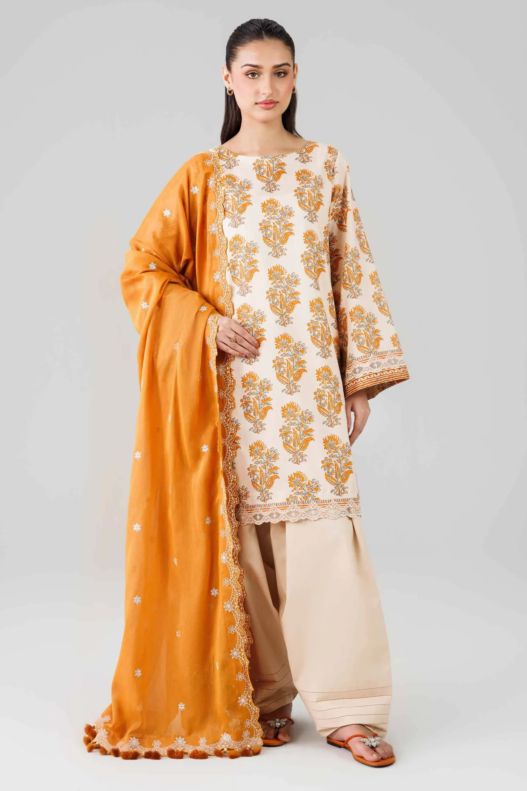 3 Piece - Printed Embroidered Suit - 42601822