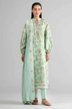 3 Piece - Printed Embroidered Suit - 42601721