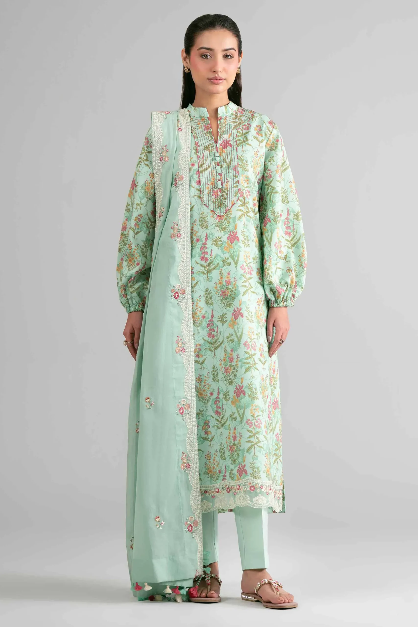 3 Piece - Printed Embroidered Suit - 42601721