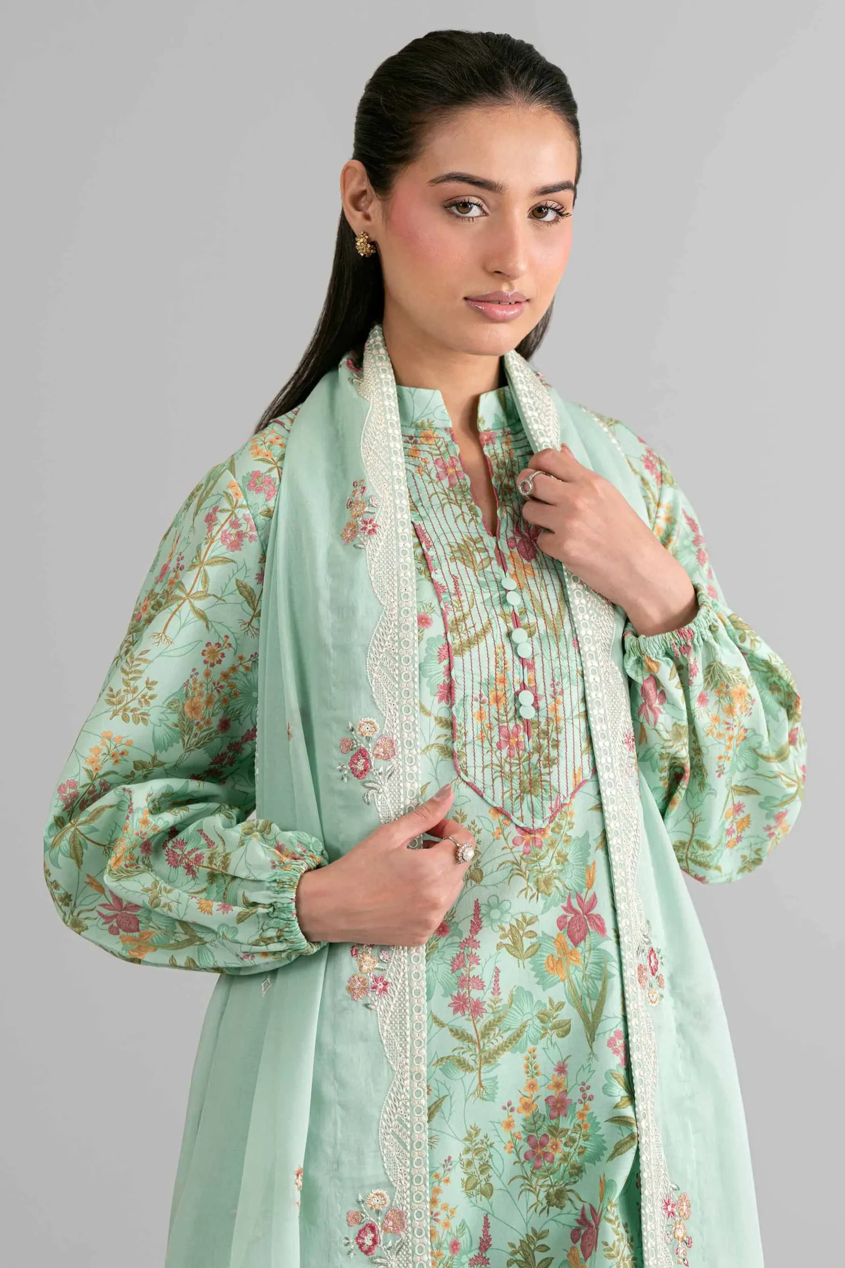 3 Piece - Printed Embroidered Suit - 42601721
