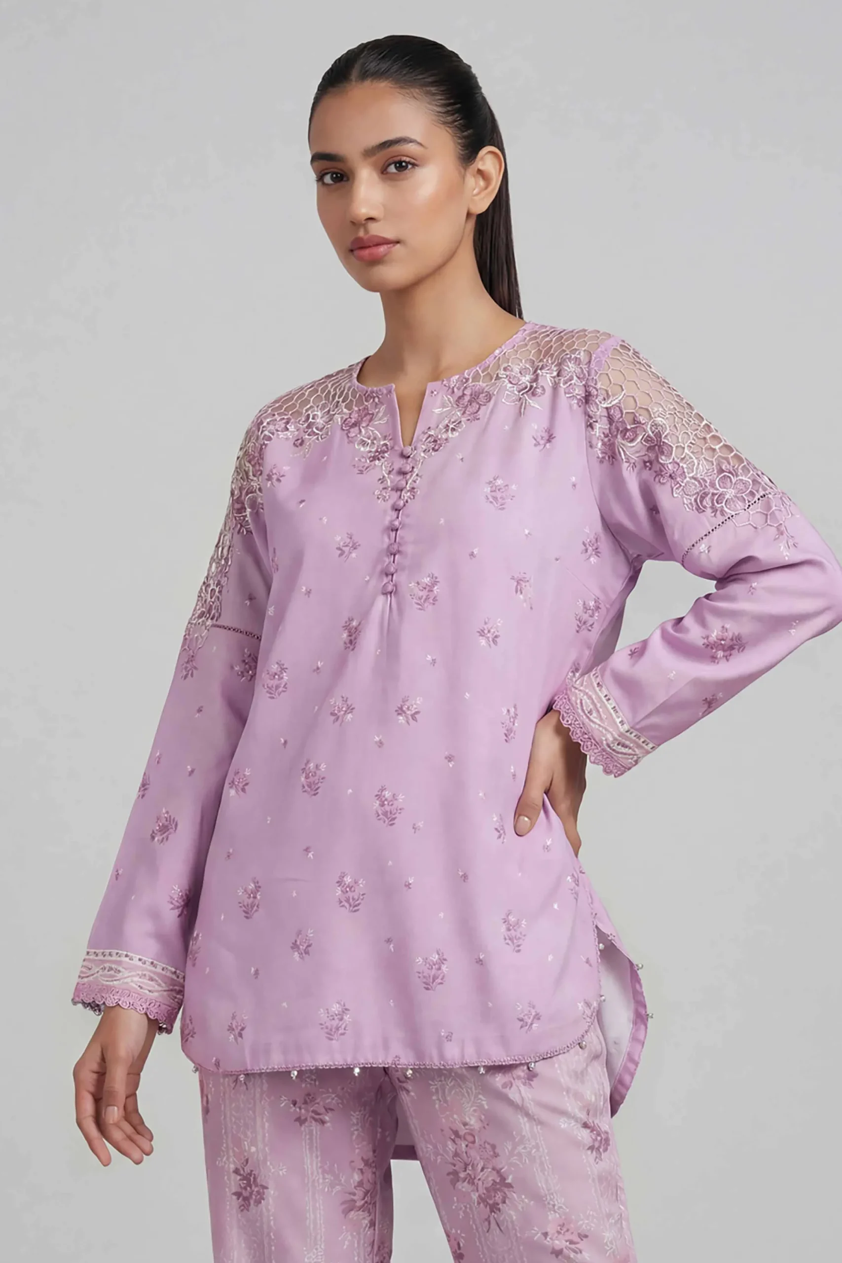 2 Piece - Printed Embroidered Suit - 42601666