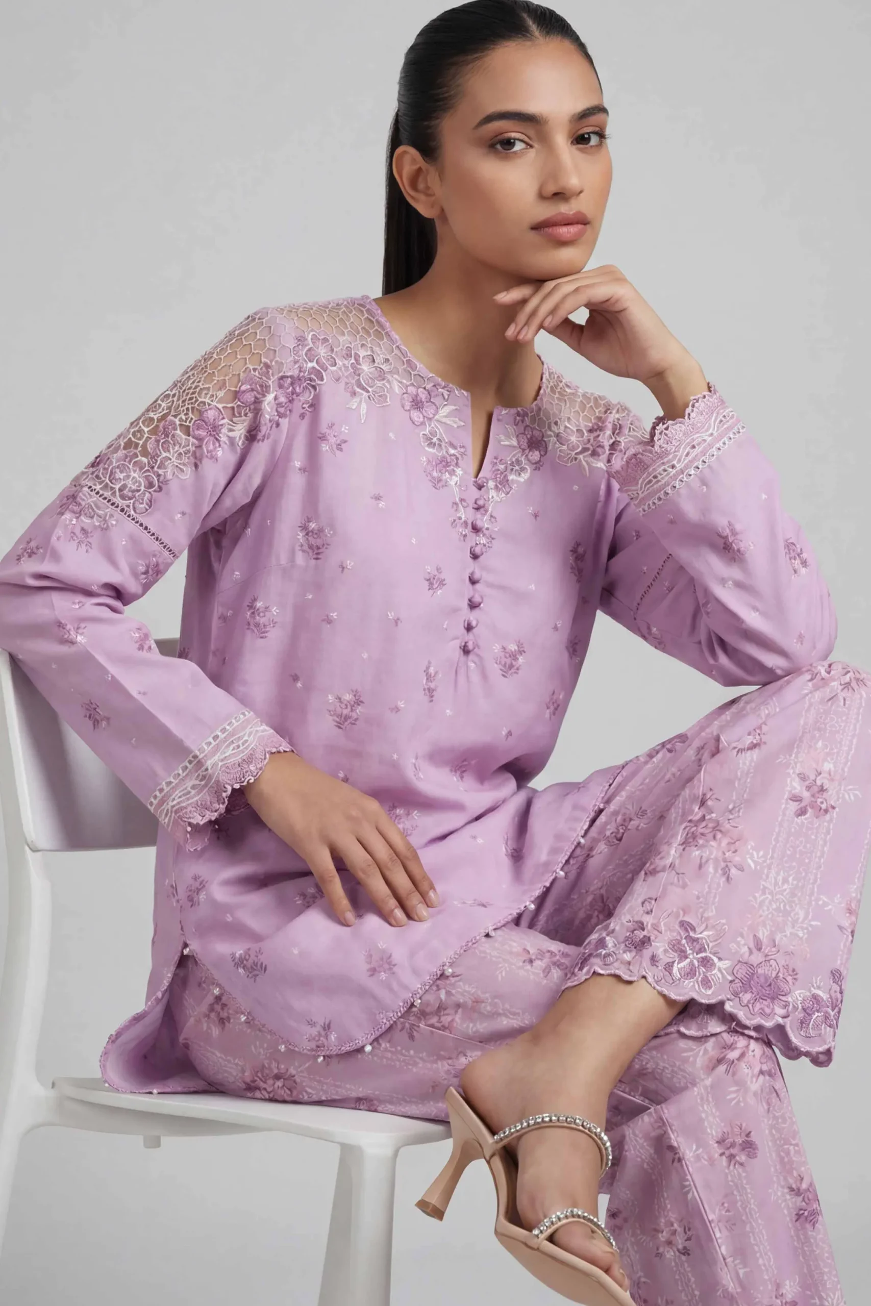 2 Piece - Printed Embroidered Suit - 42601666