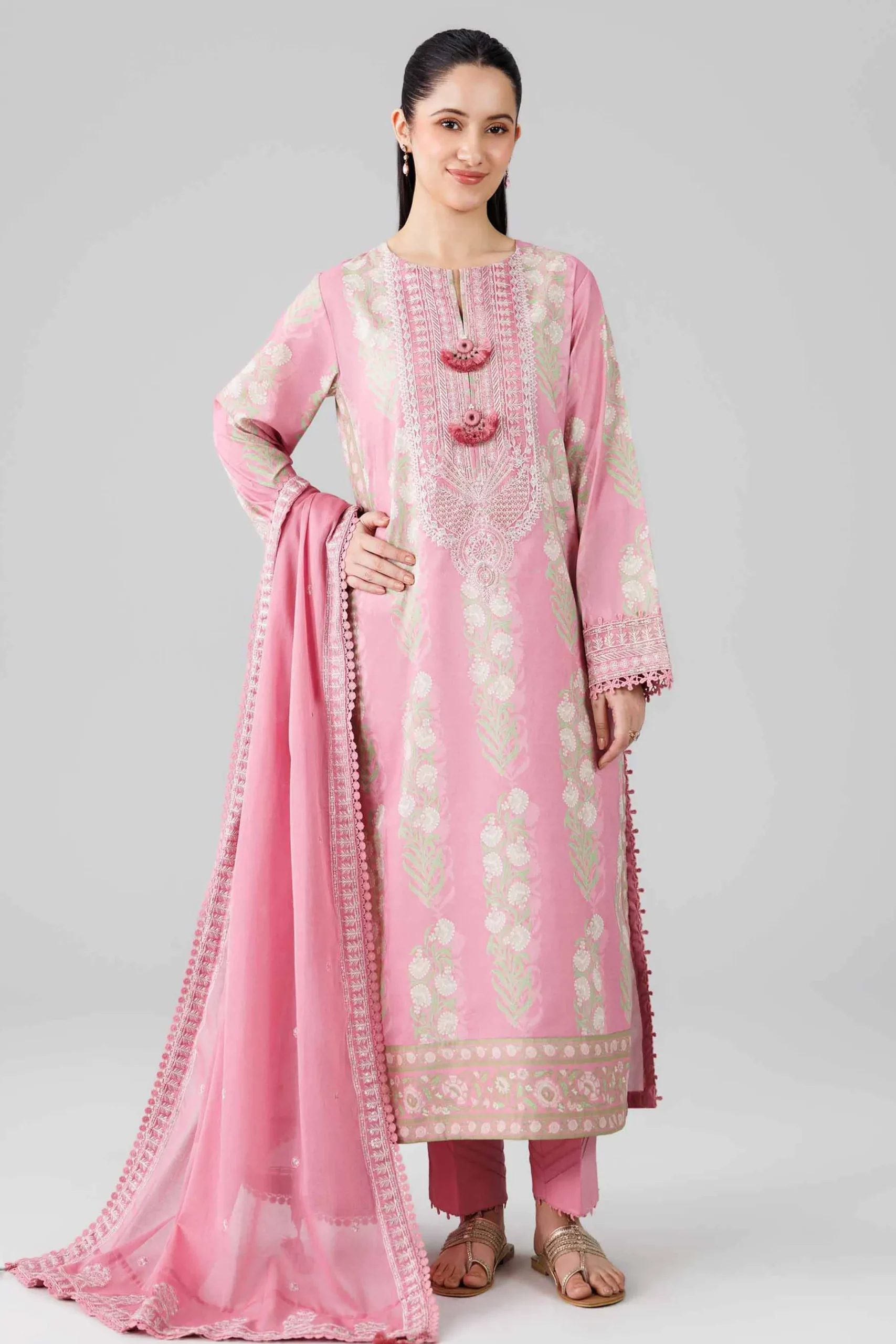 3 Piece - Printed Embroidered Suit - 42601818