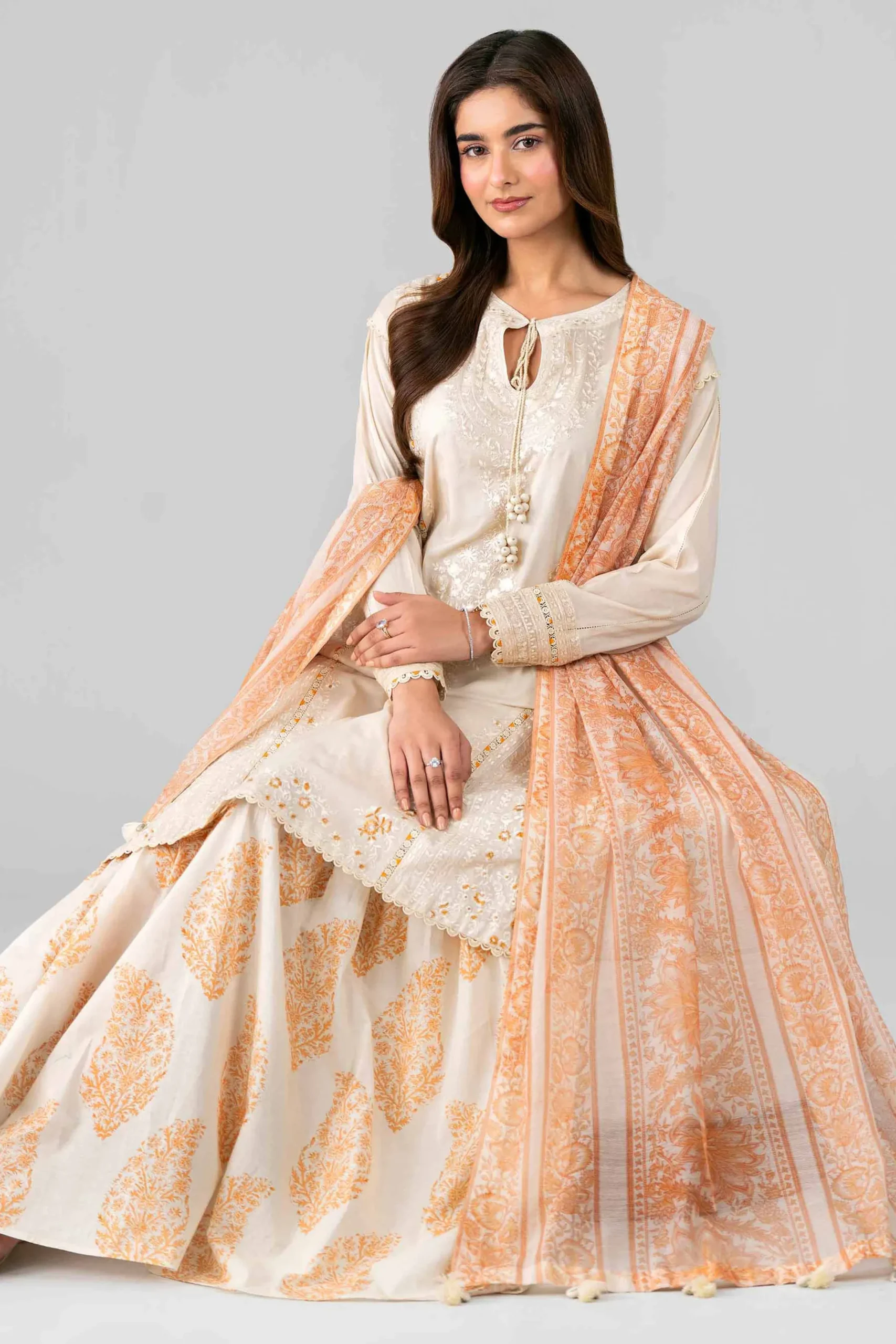 3 Piece - Printed Embroidered Suit - 42601789