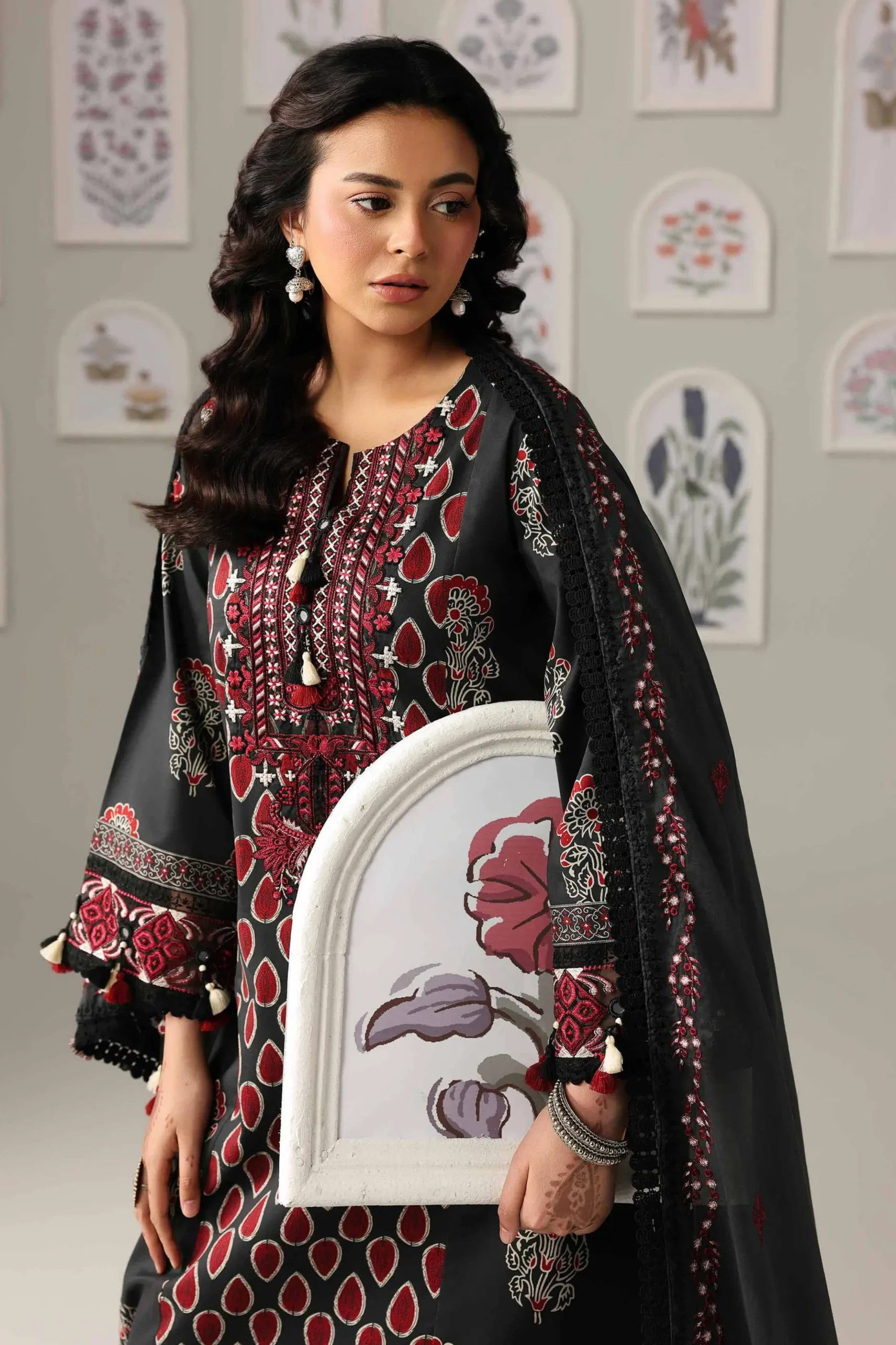 3 Piece - Printed Embroidered Suit - 42601816