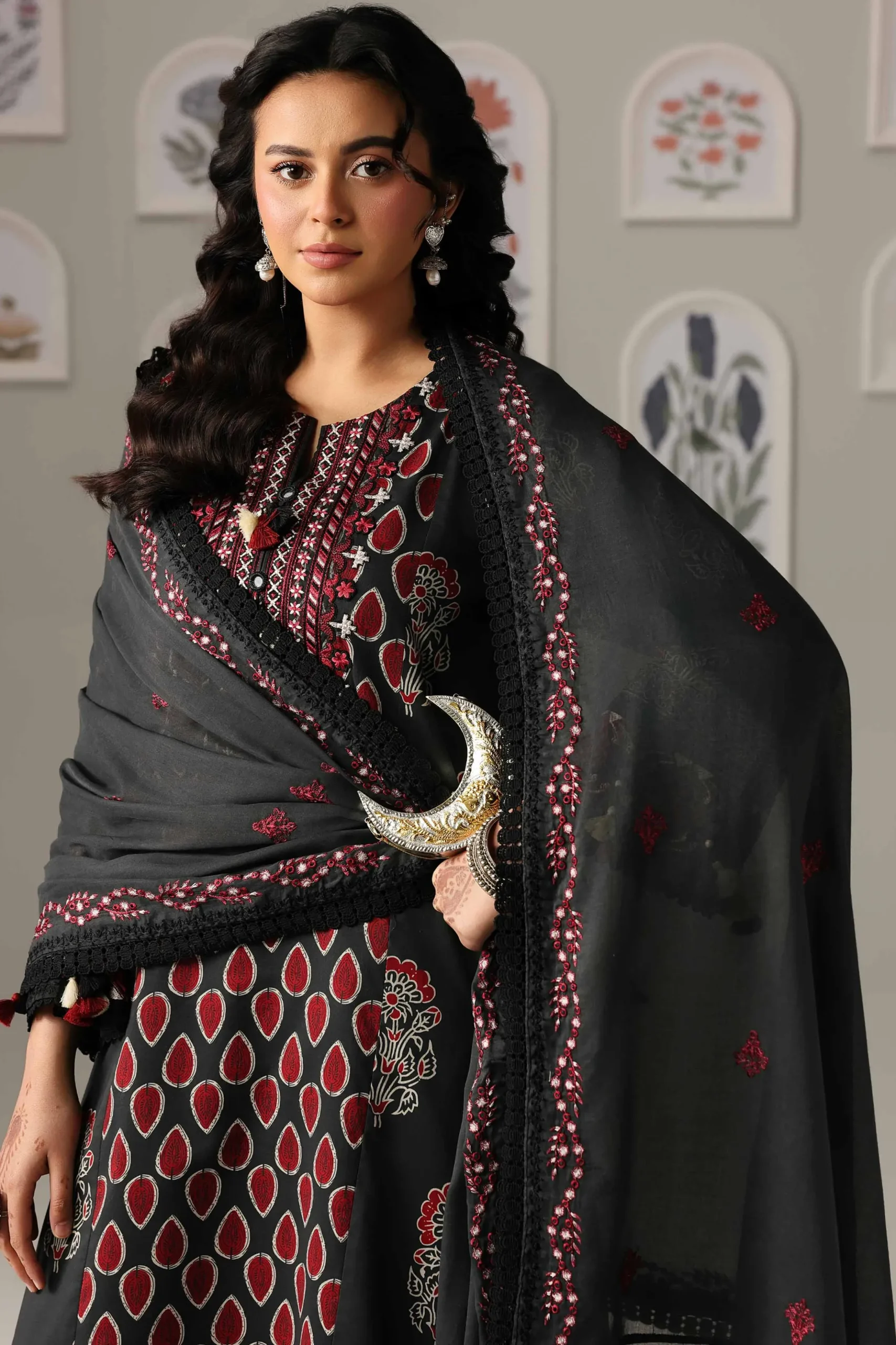 3 Piece - Printed Embroidered Suit - 42601816