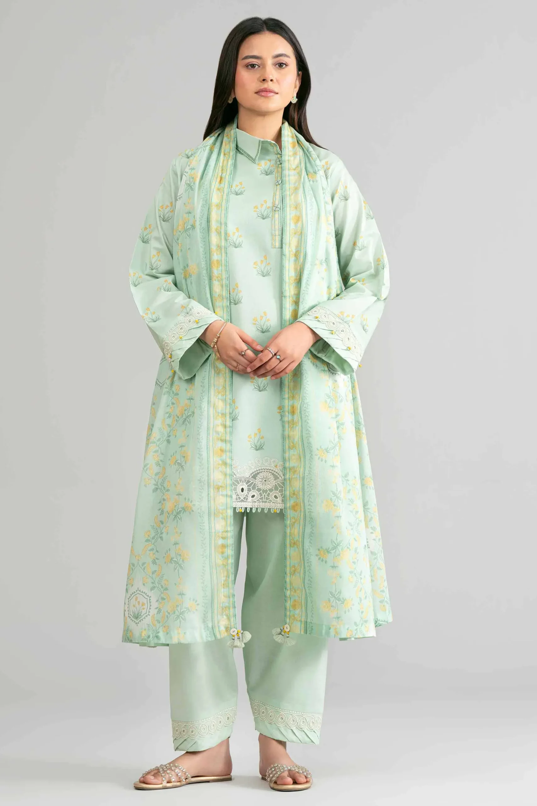 3 Piece - Printed Embroidered Suit - 42601861