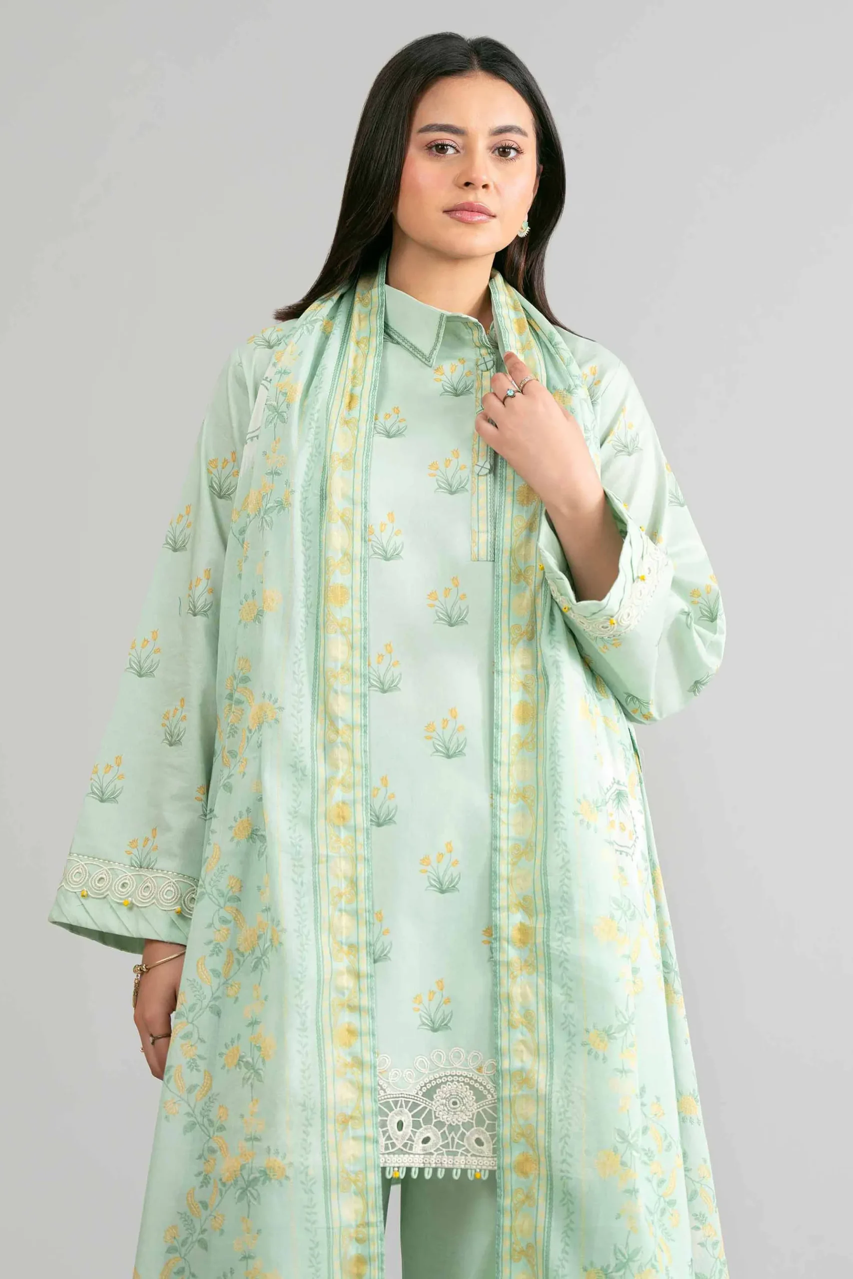 3 Piece - Printed Embroidered Suit - 42601861