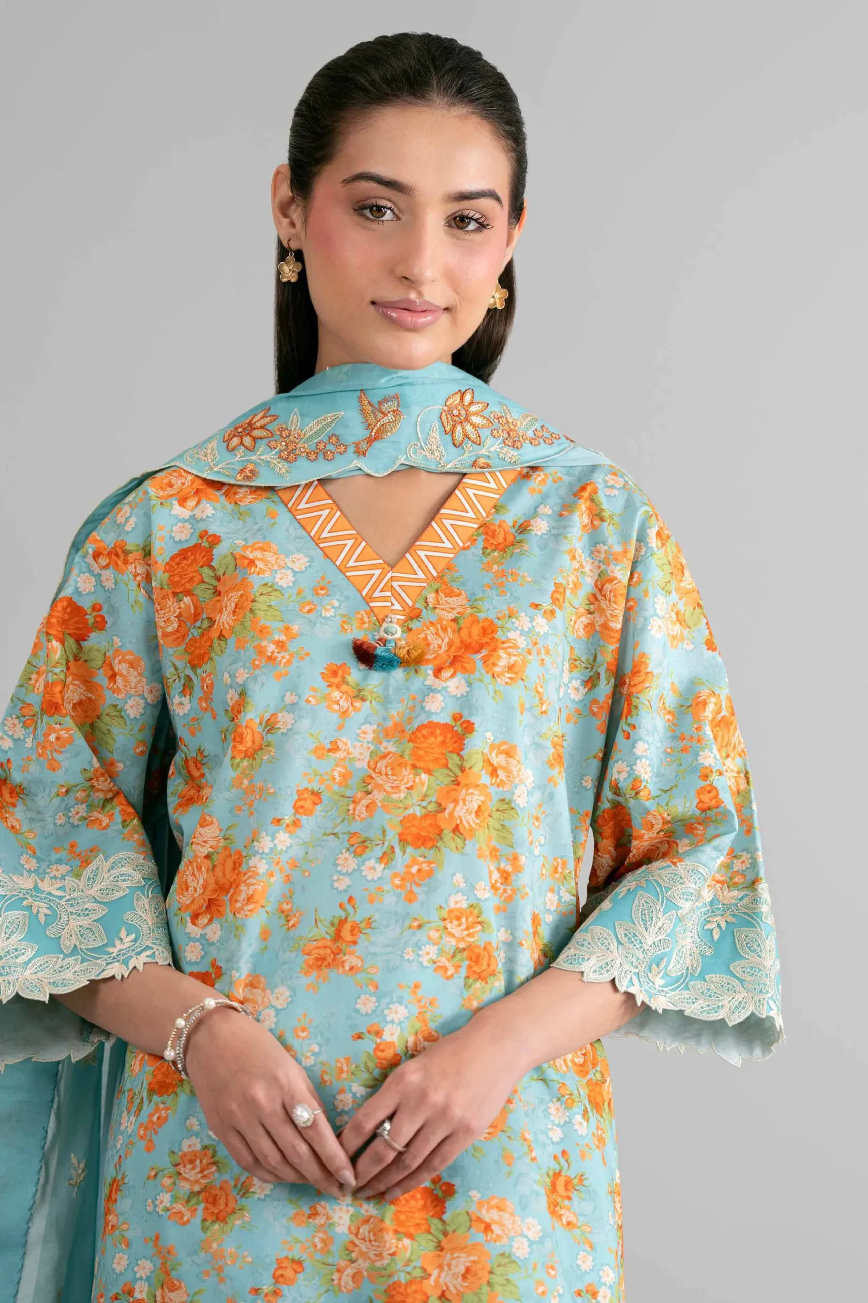 3 Piece - Printed Embroidered Suit - 42601719