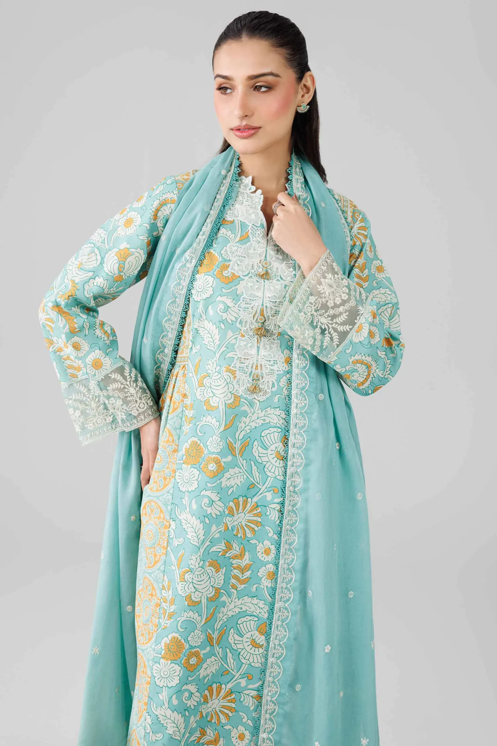 3 Piece - Printed Embroidered Suit - 42601817