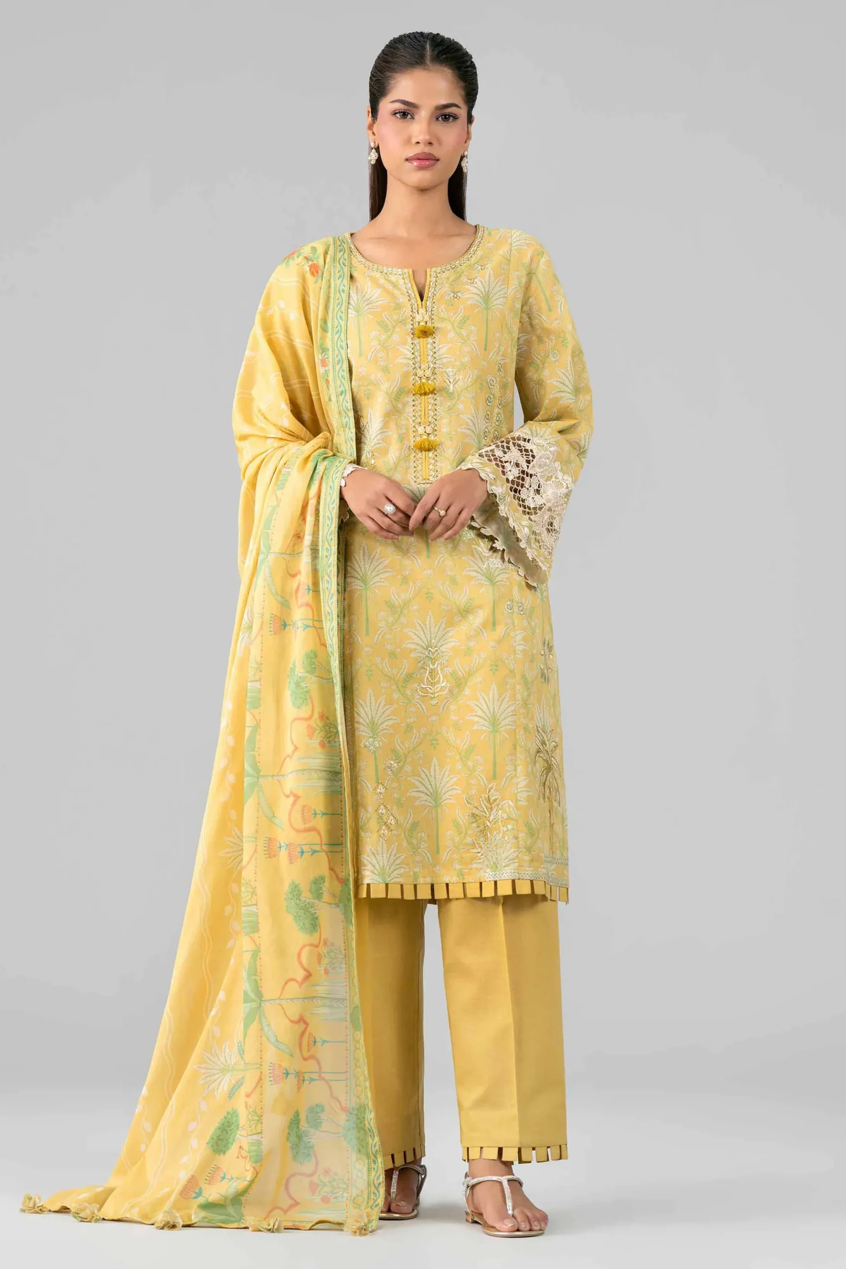 3 Piece - Printed Embroidered Suit - 42601782