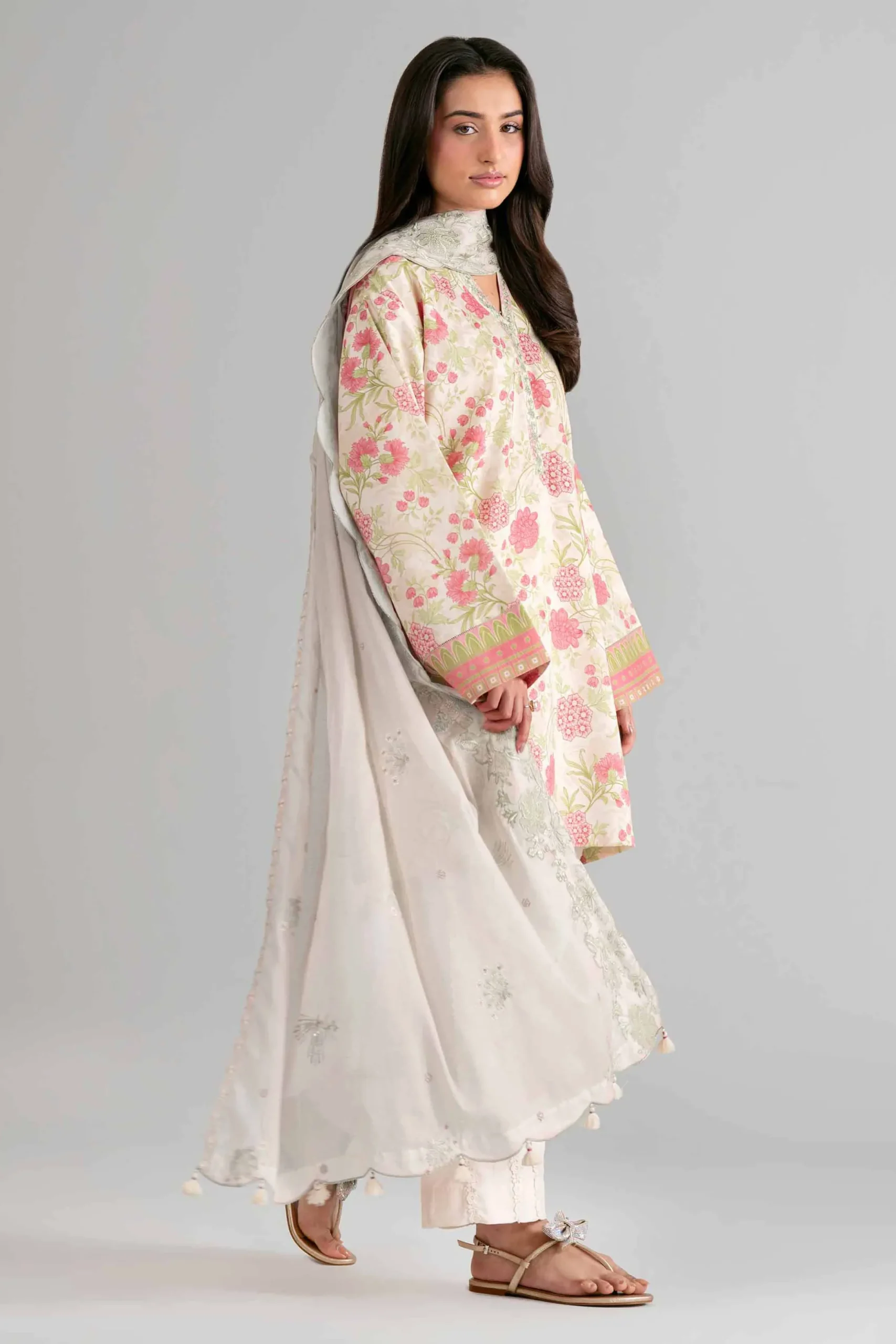 3 Piece - Printed Embroidered Suit - 42601722
