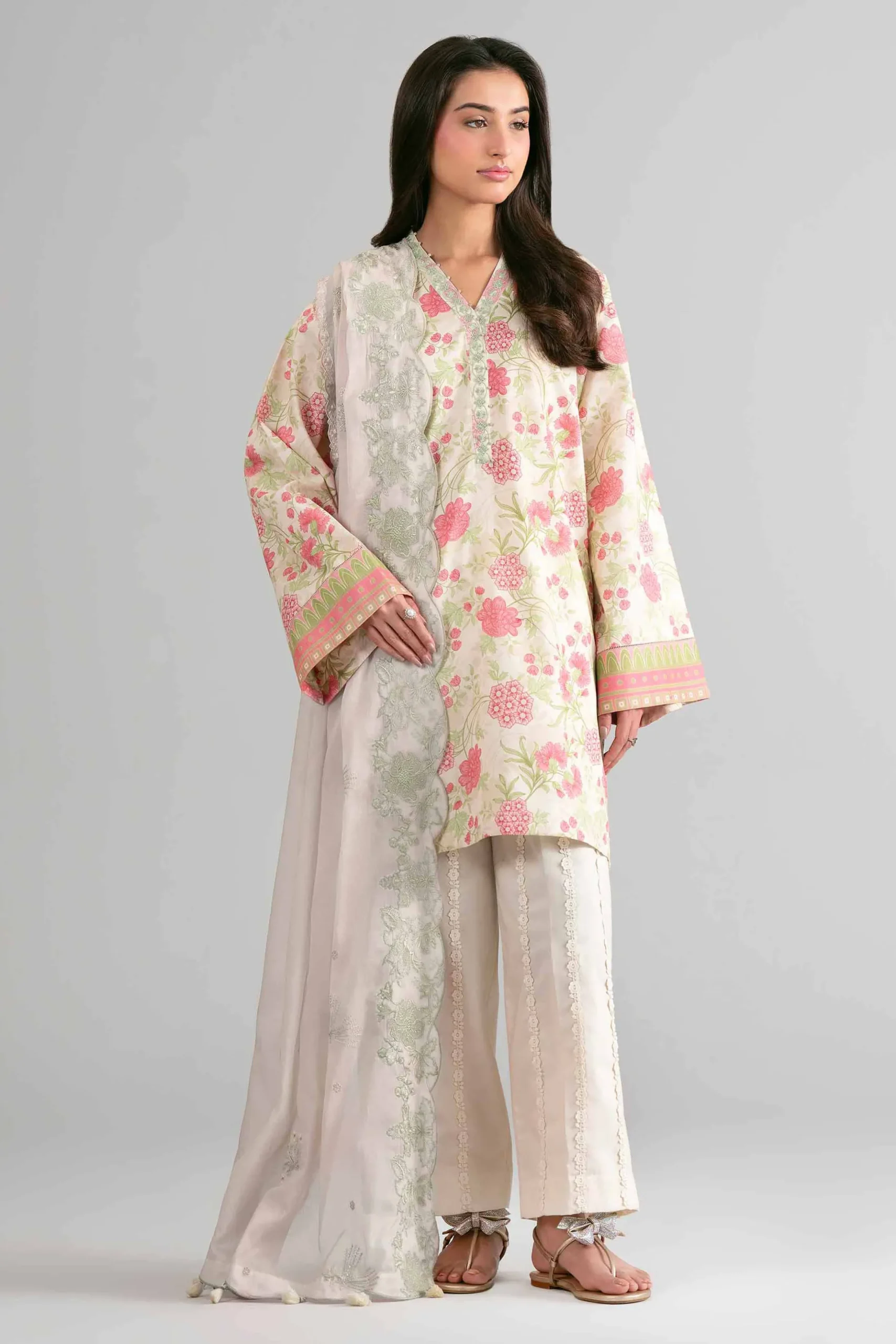 3 Piece - Printed Embroidered Suit - 42601722