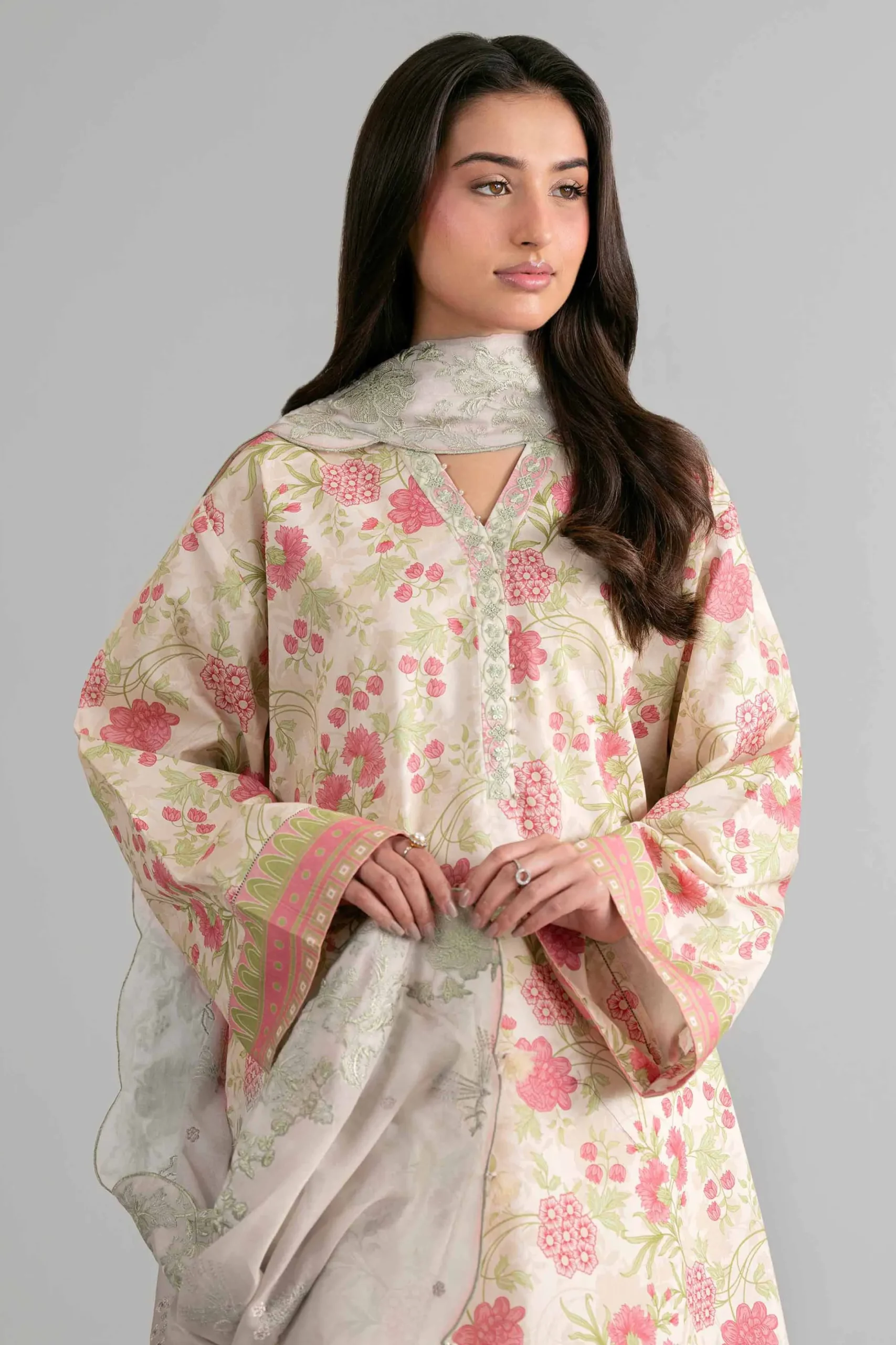 3 Piece - Printed Embroidered Suit - 42601722