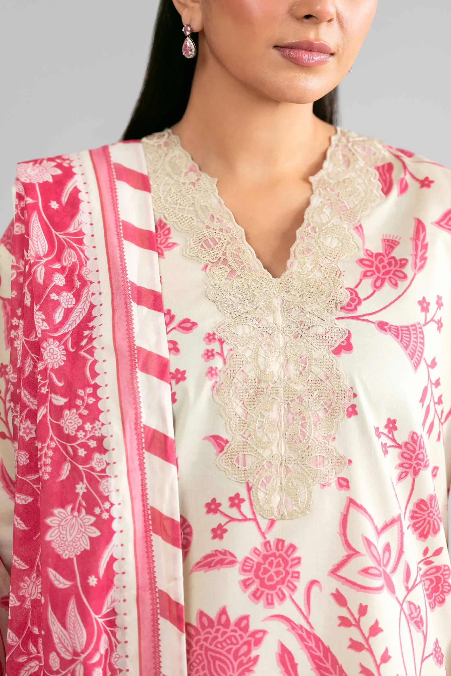 3 Piece - Printed Embroidered Suit - 42601858