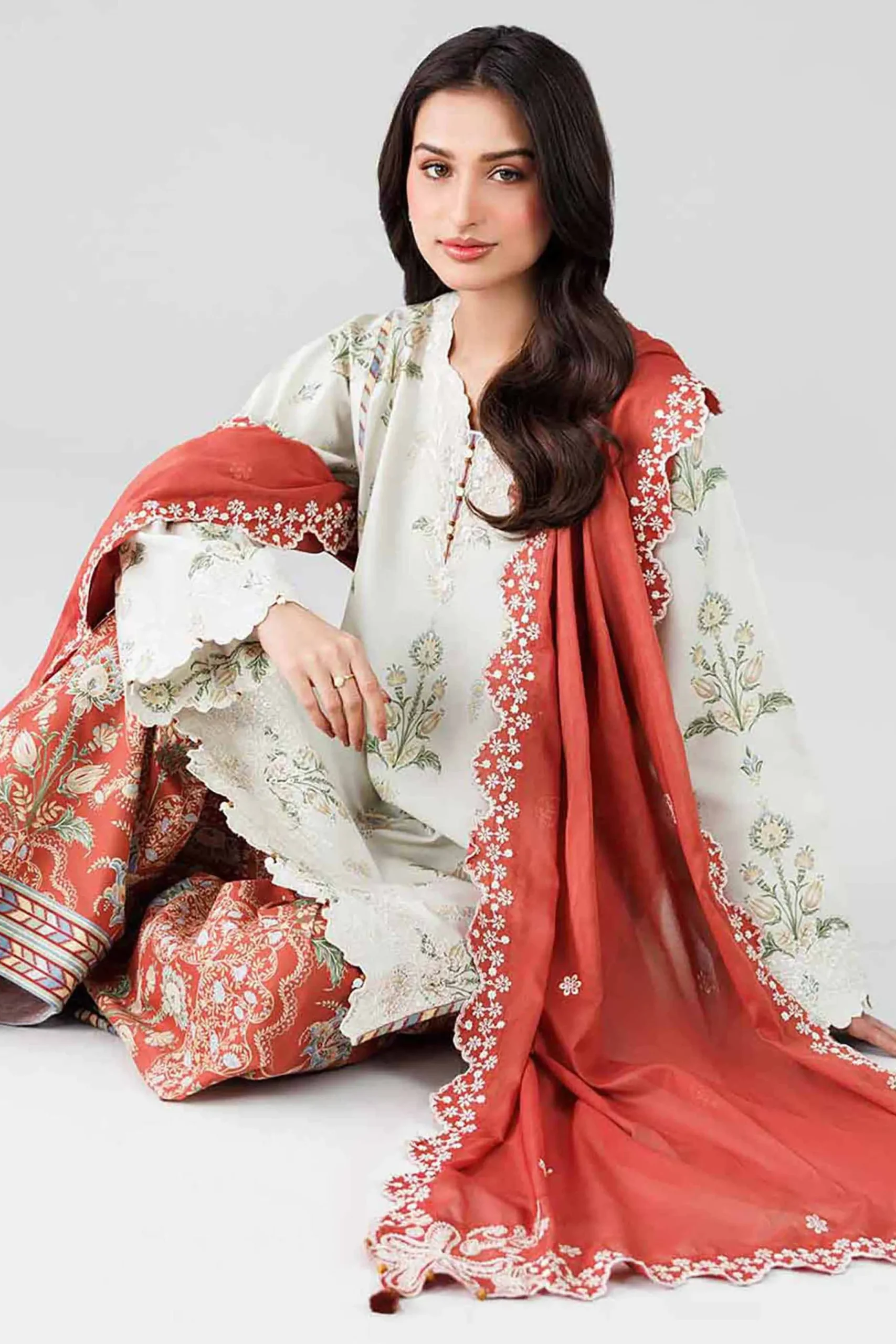 3 Piece - Printed Embroidered Suit - 42601804