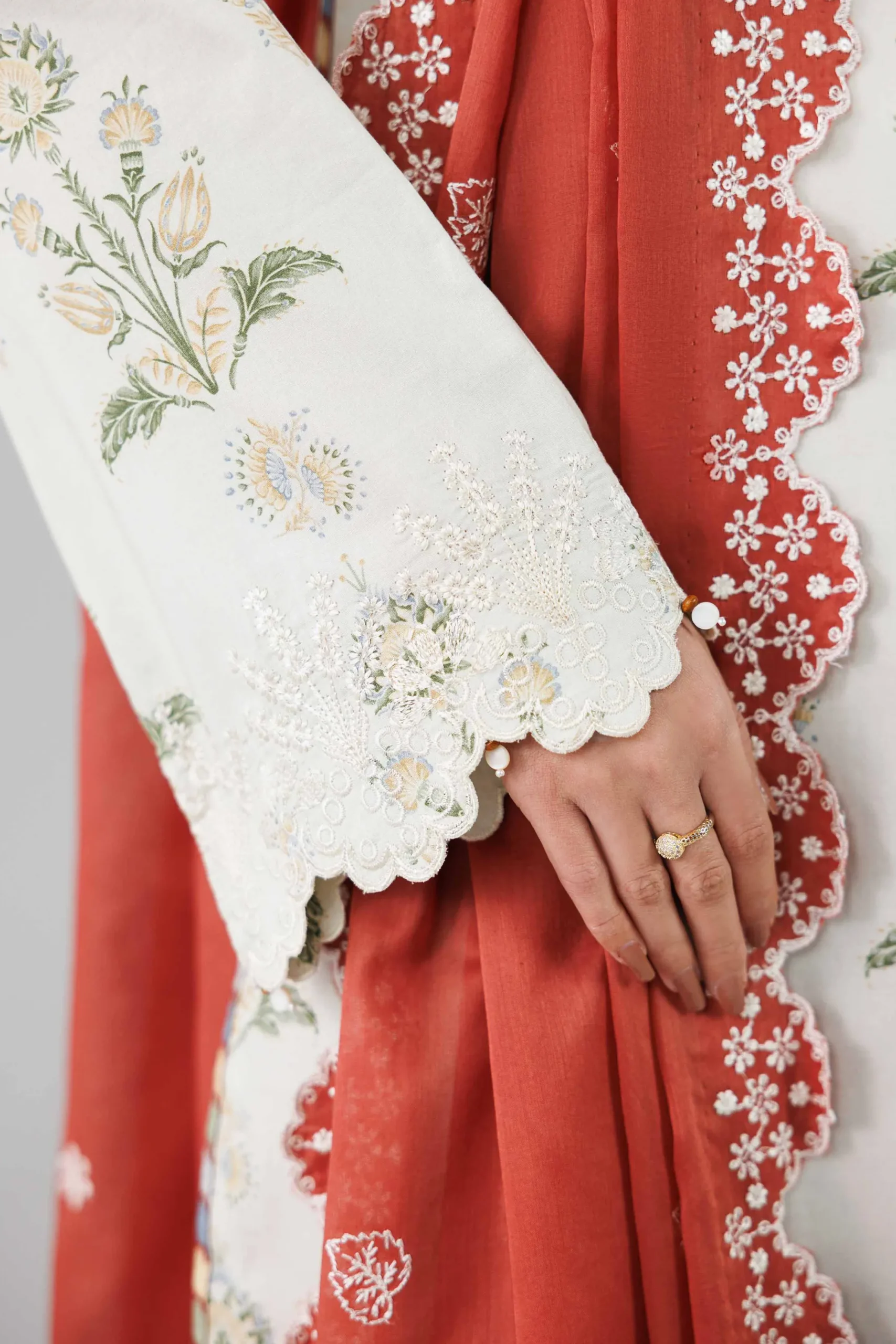 3 Piece - Printed Embroidered Suit - 42601804