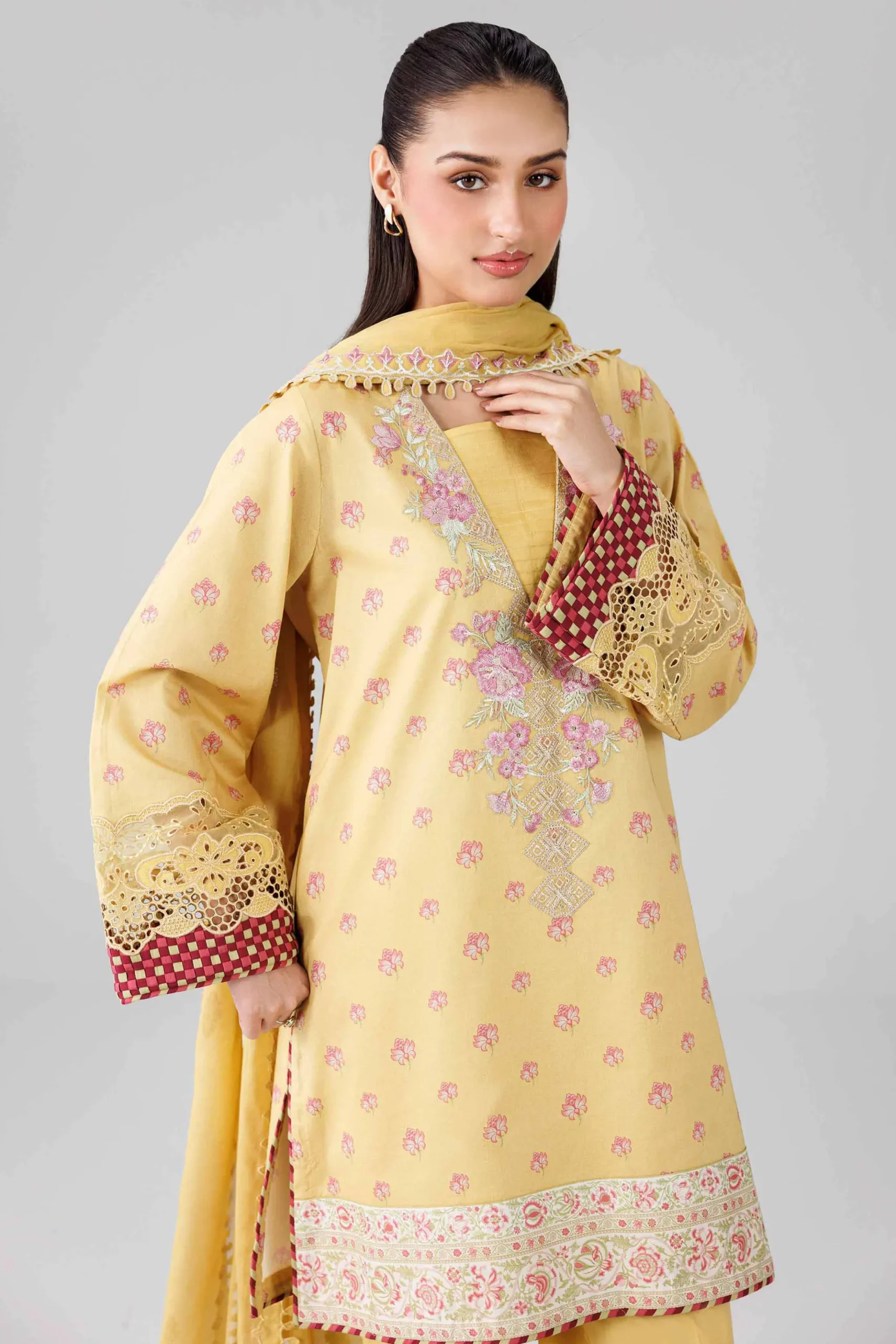 3 Piece - Printed Embroidered Suit - 42601823