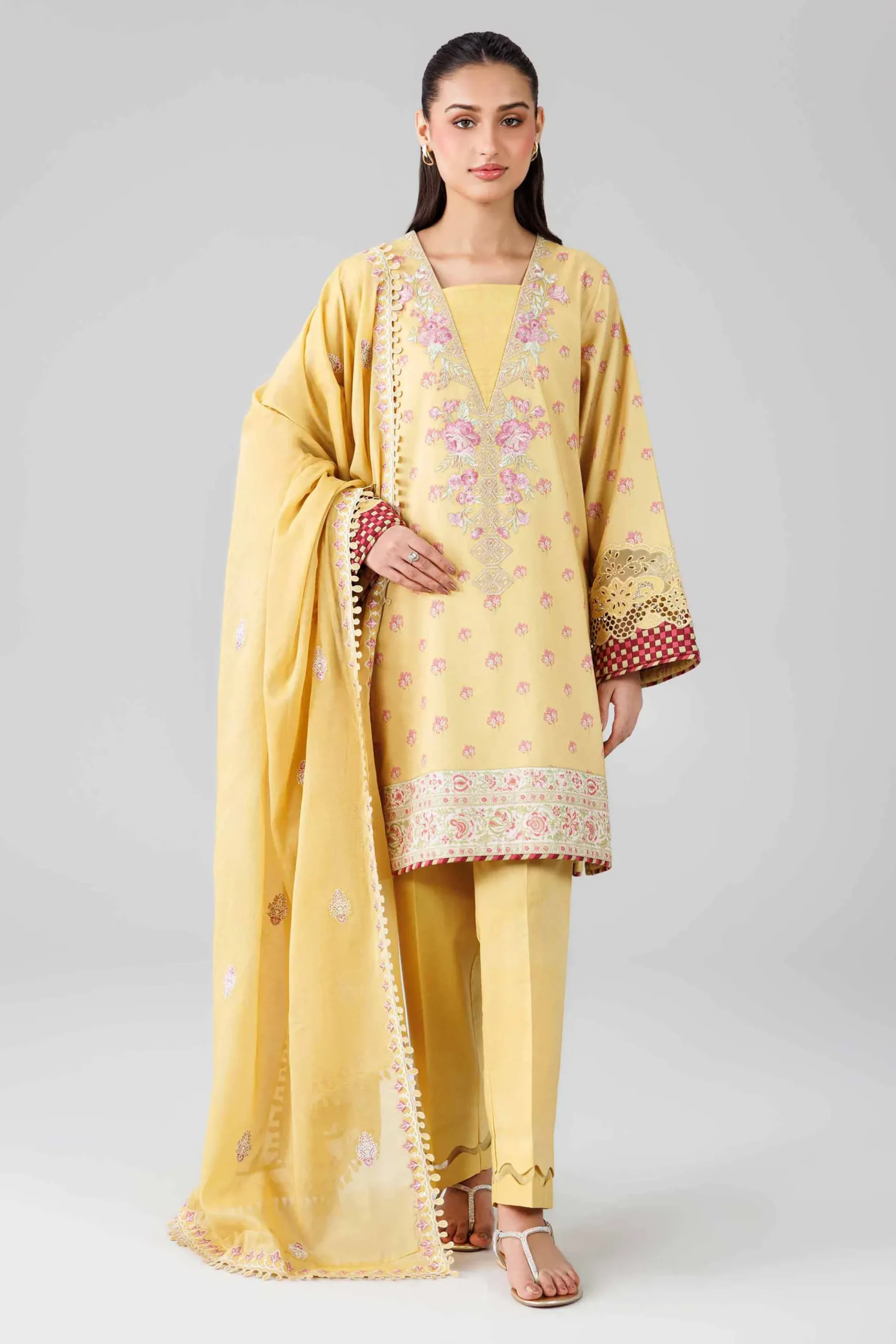 3 Piece - Printed Embroidered Suit - 42601823
