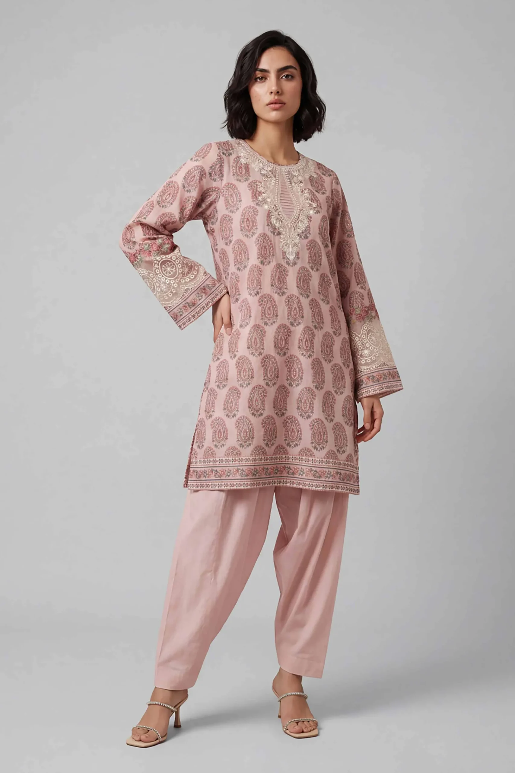 2 Piece - Printed Embroidered Suit - 42601661