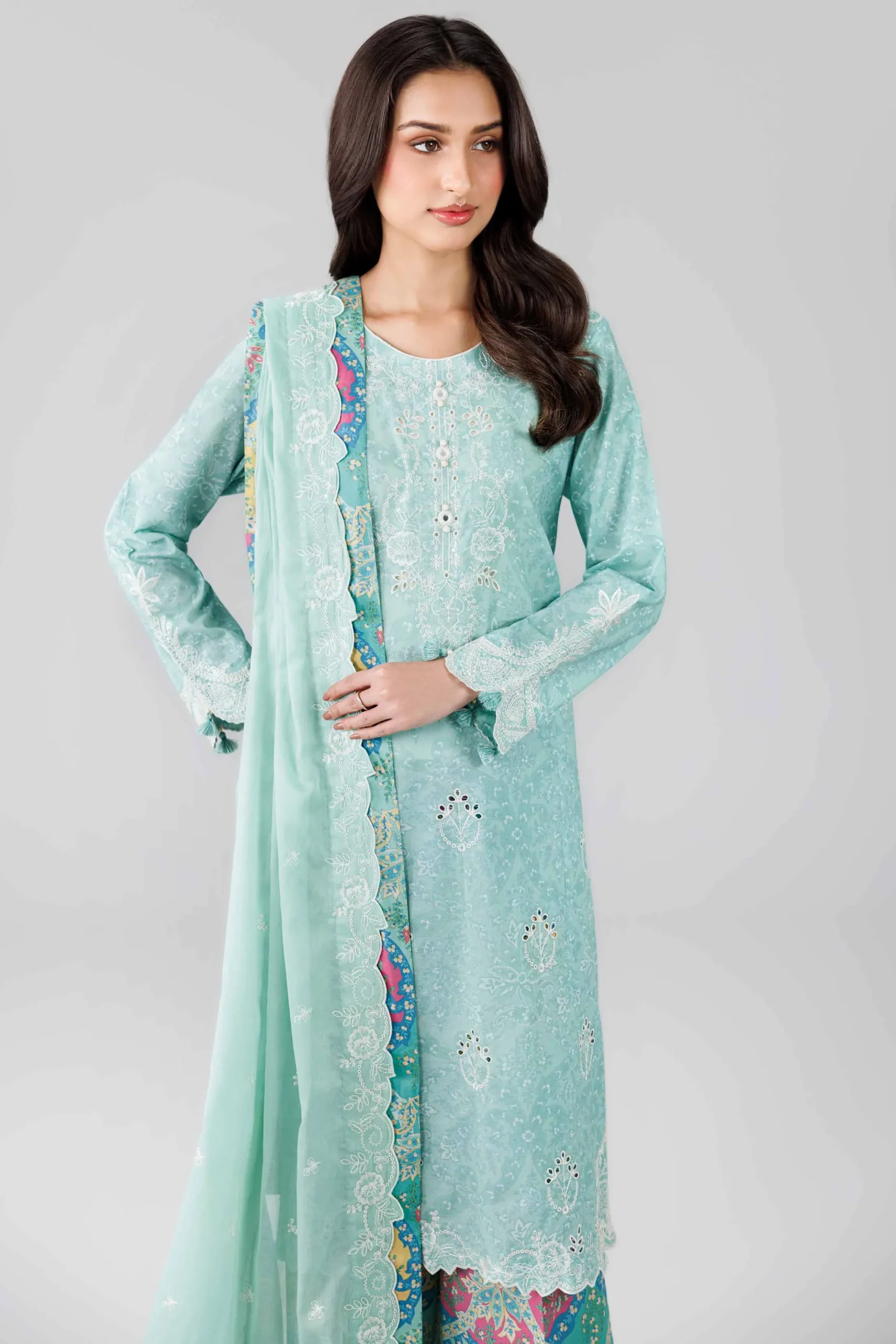 3 Piece - Printed Embroidered Suit - 42601813