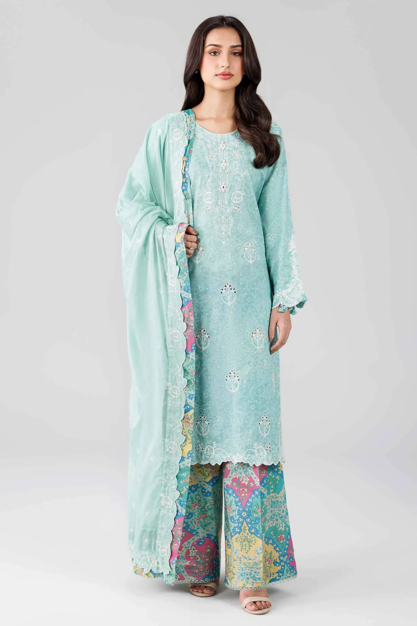 3 Piece - Printed Embroidered Suit - 42601813