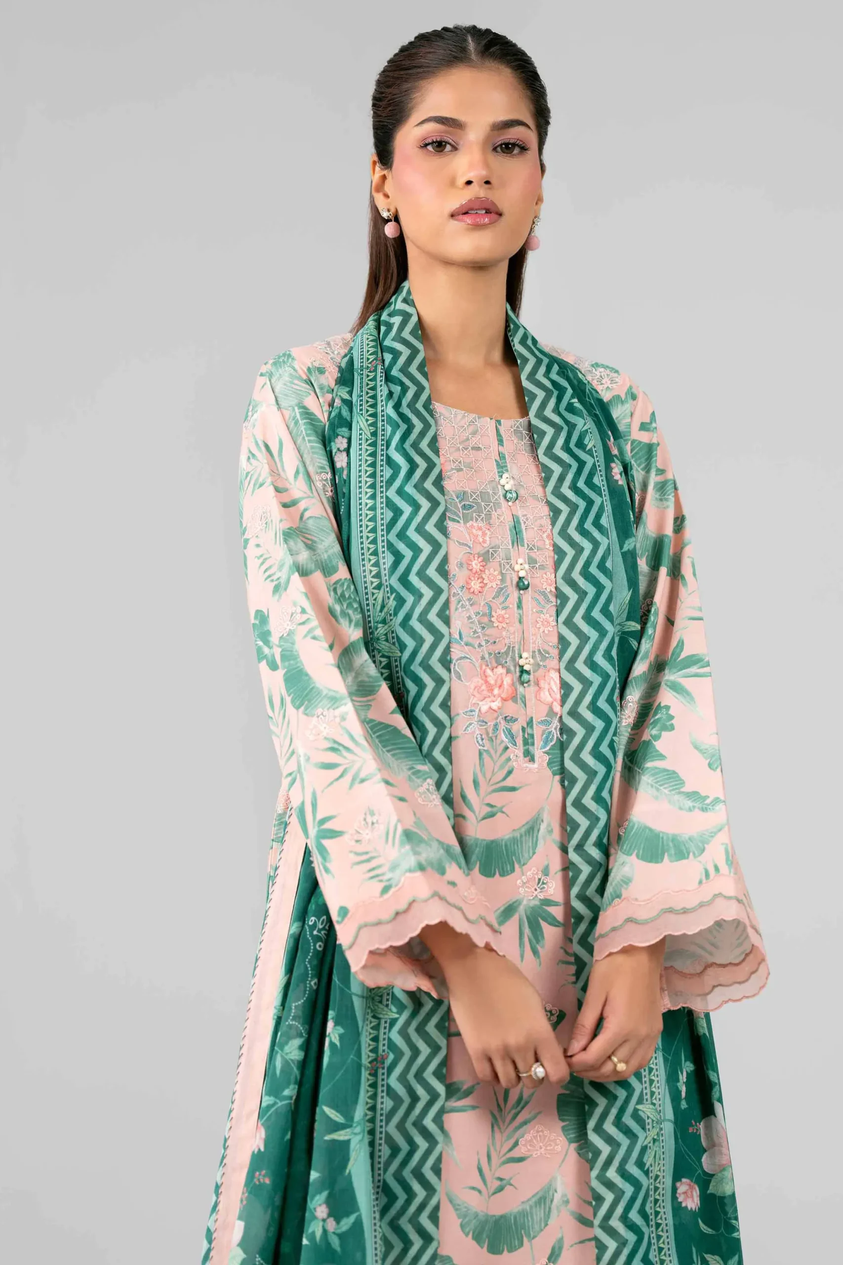 3 Piece - Printed Embroidered Suit - 42601779