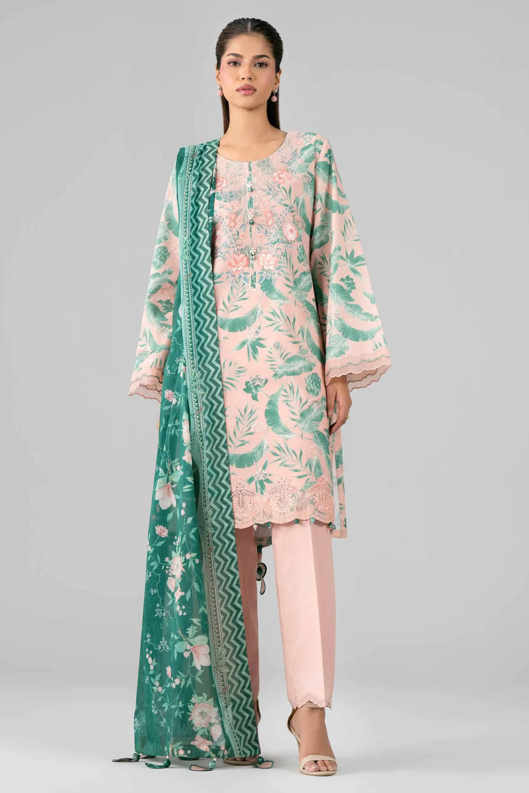 3 Piece - Printed Embroidered Suit - 42601779