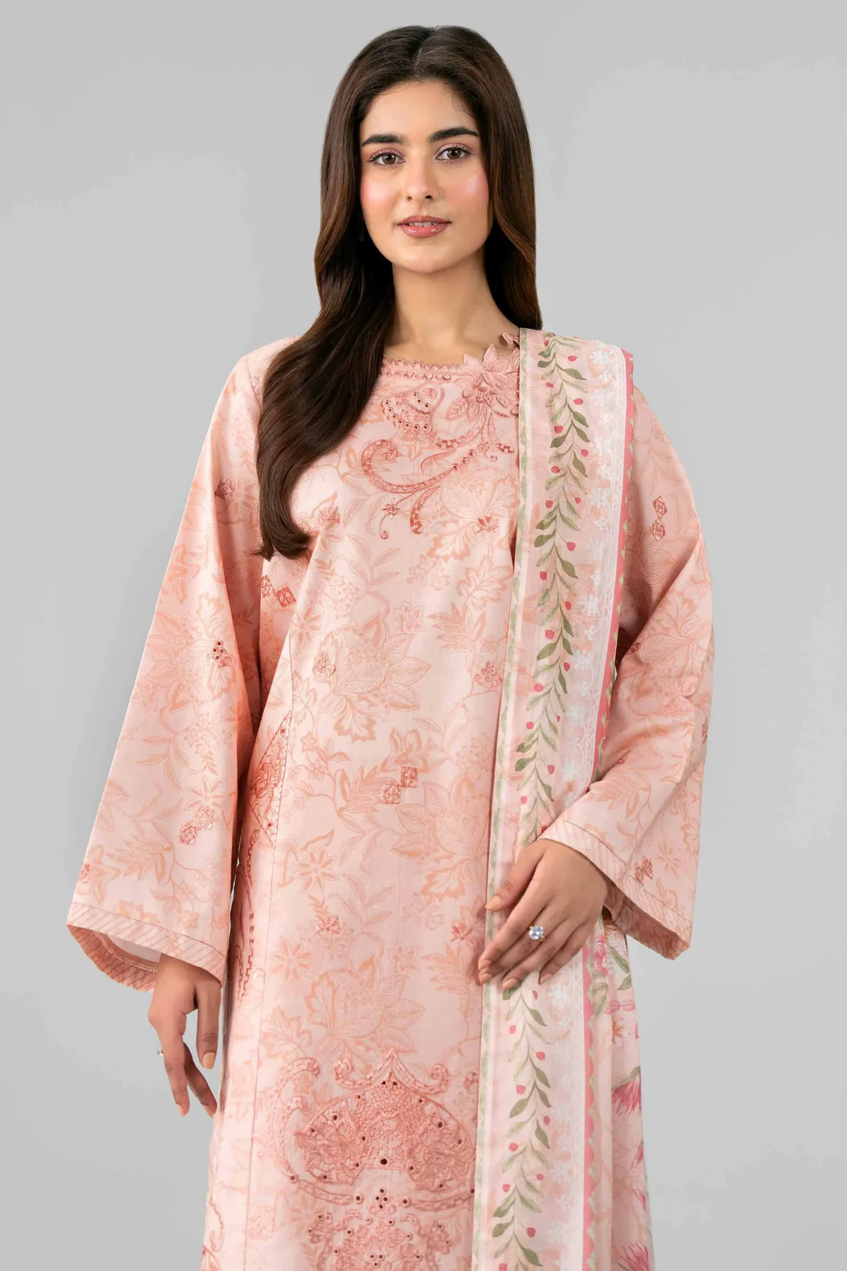 3 Piece - Printed Embroidered Suit - 42601781