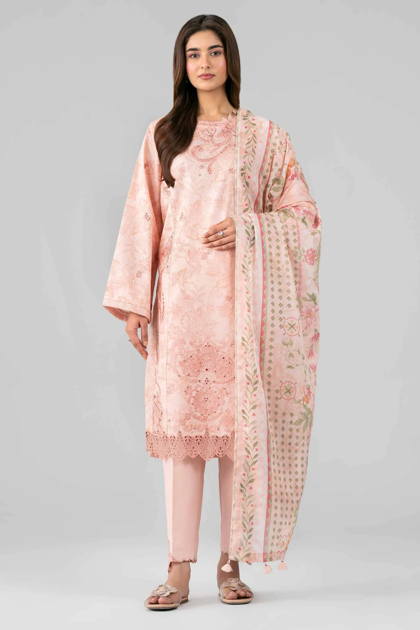 3 Piece - Printed Embroidered Suit - 42601781