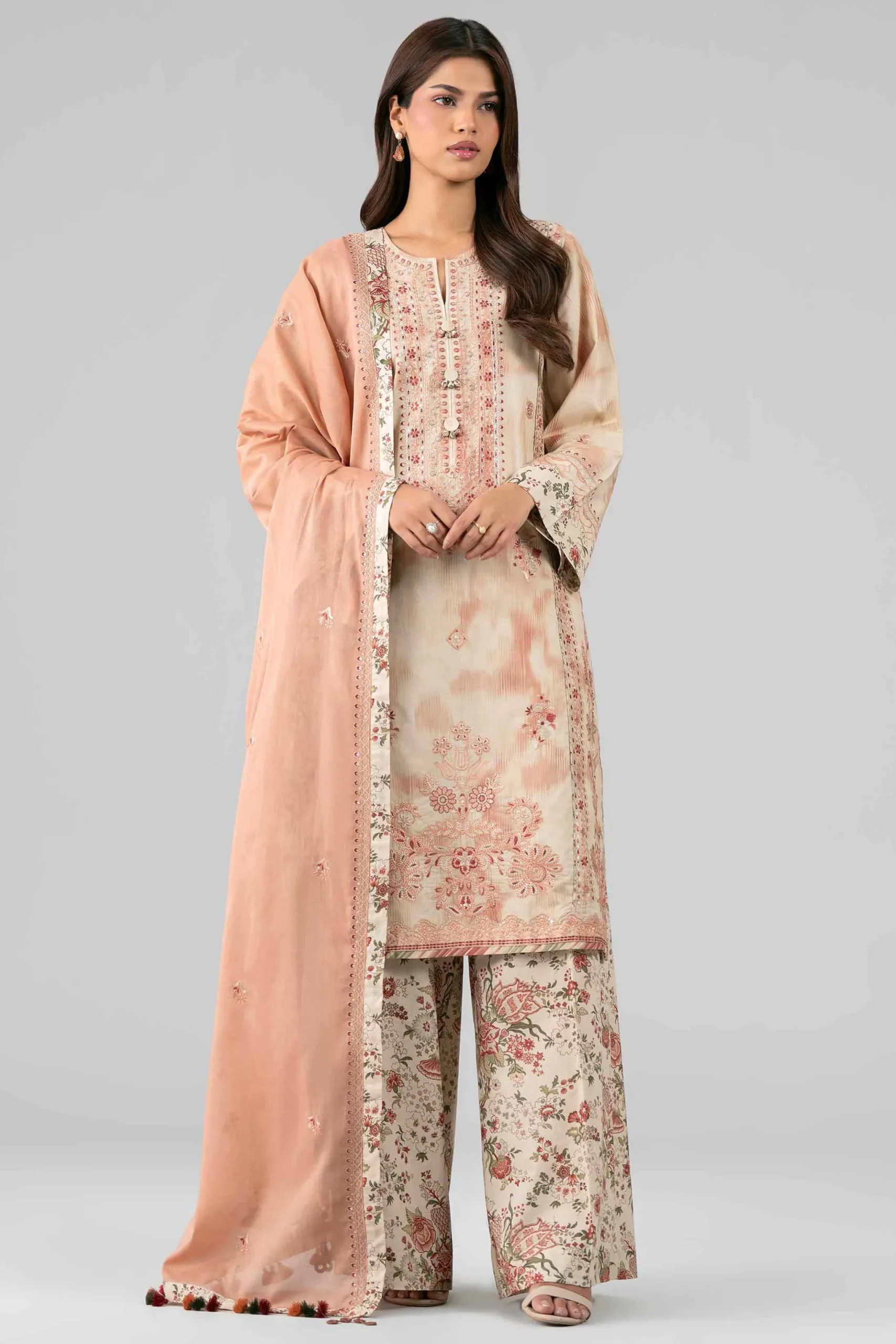 3 Piece - Printed Embroidered Suit - 42601811